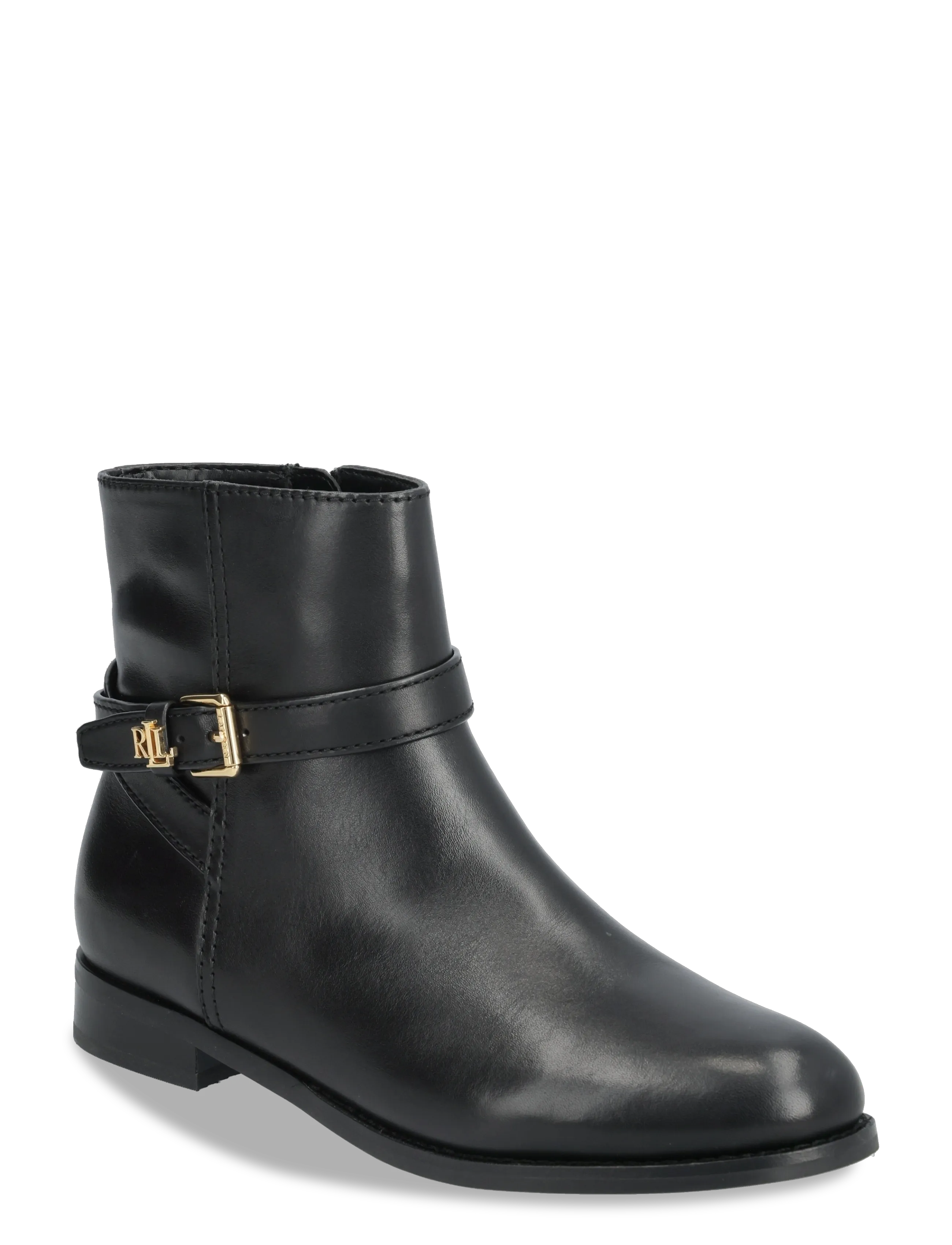 Lauren Ralph Lauren Brooke II Burnished Leather Bootie - Flate ankelboots - BLACK / black