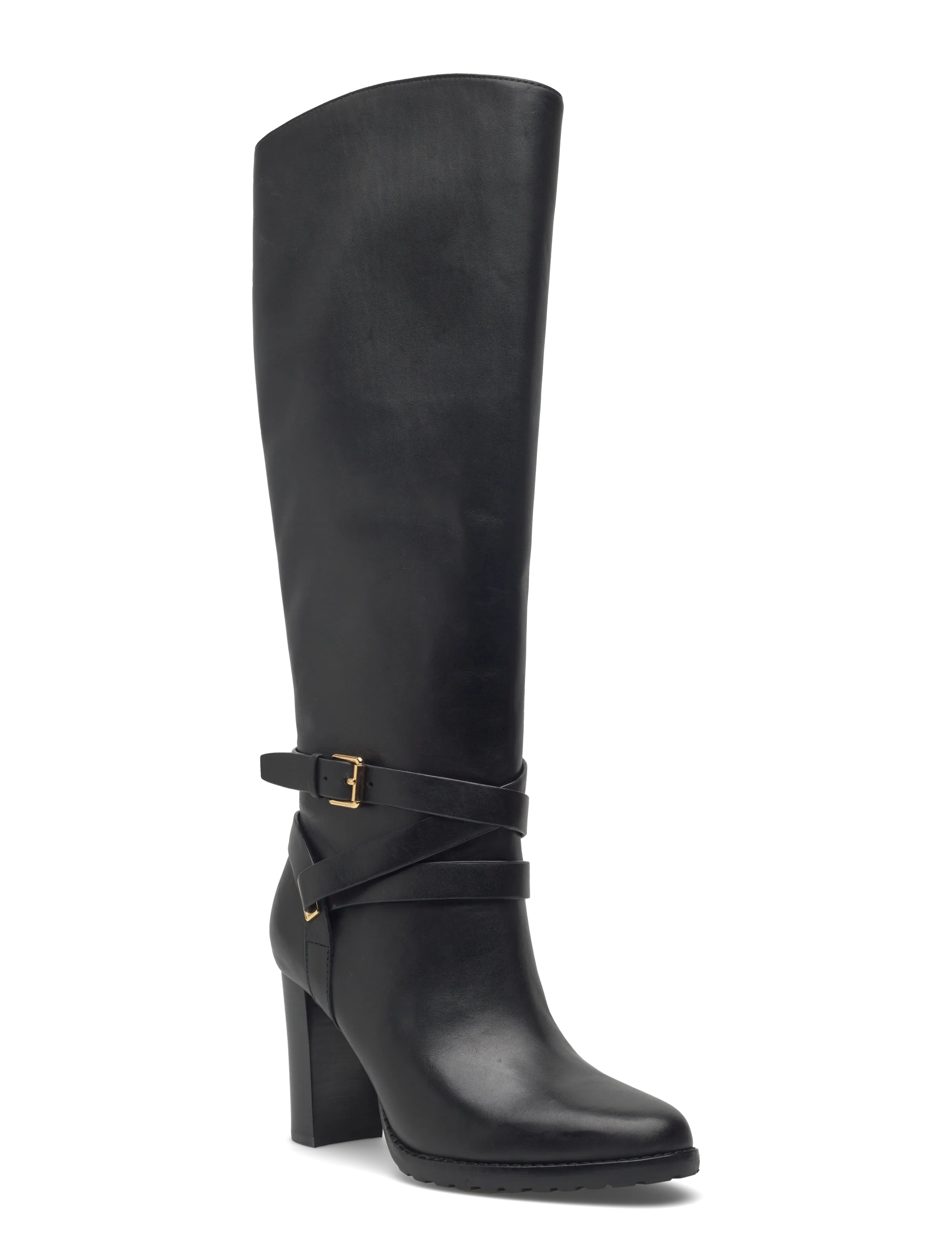 Lauren Ralph Lauren Collins Burnished Leather Tall Boot Heel, 36, Black, Støvler > Lange, Dame
