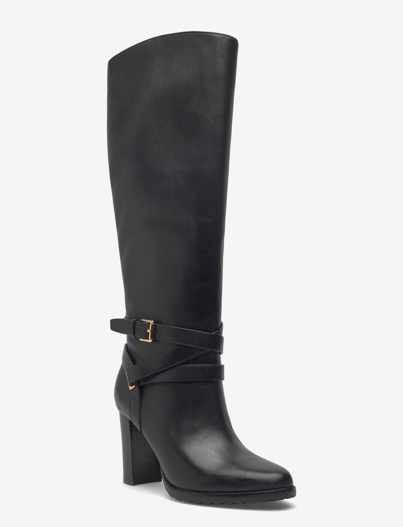 Lauren Ralph Lauren - Collins Burnished Leather Tall Boot Heel - long boots - black - 0
