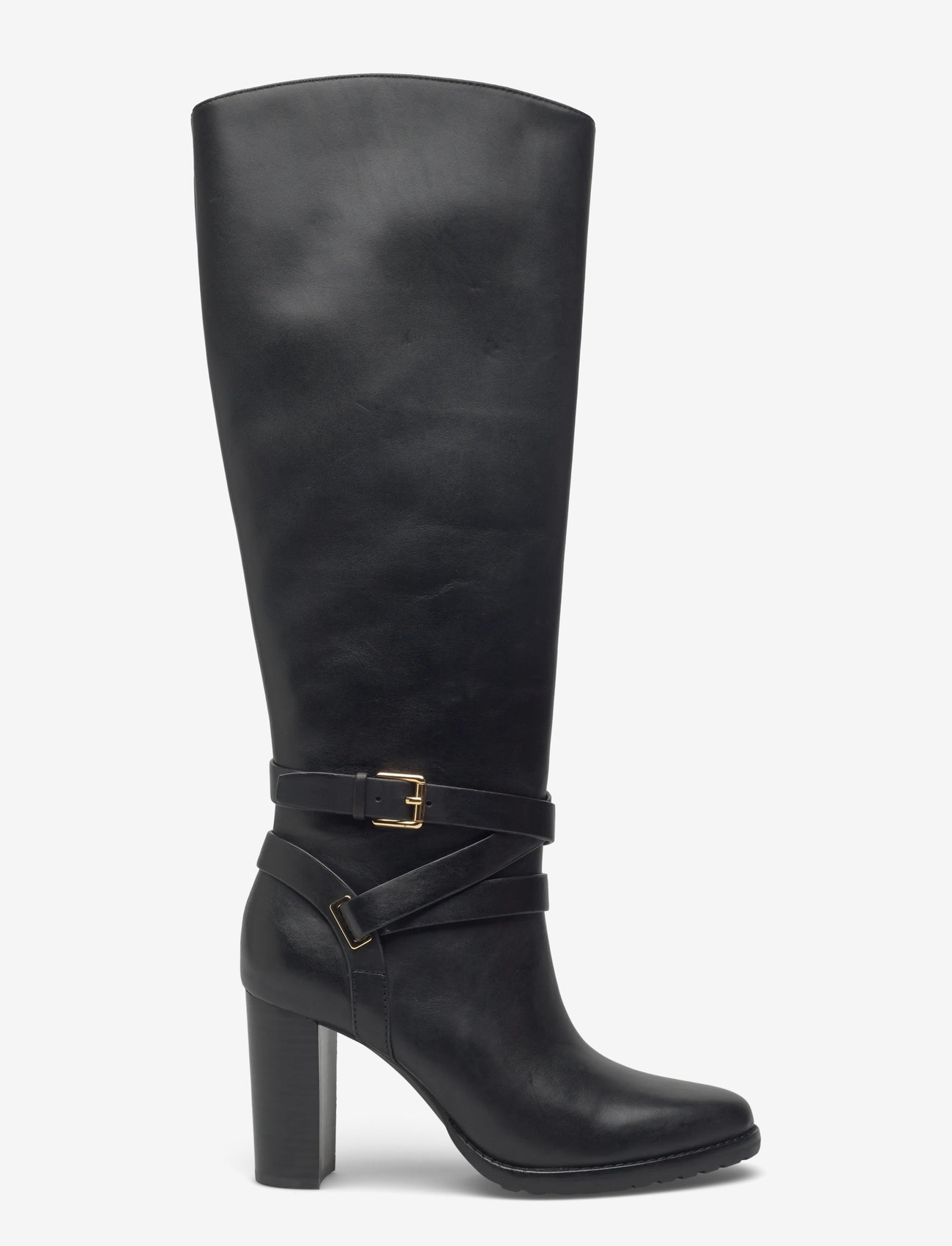 Lauren Ralph Lauren - Collins Burnished Leather Tall Boot Heel - long boots - black - 1