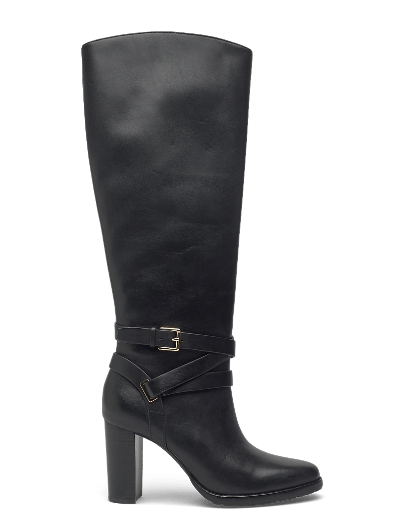 Lauren Ralph Lauren - Collins Burnished Leather Tall Boot Heel - long boots - black - 1