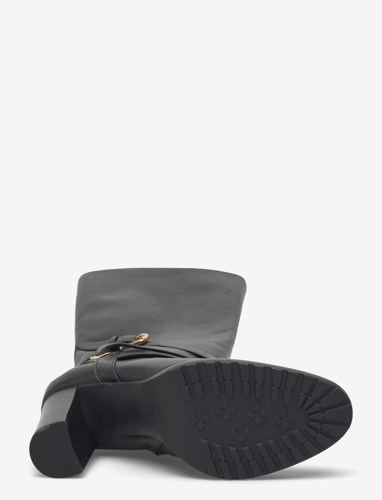 Lauren Ralph Lauren - Collins Burnished Leather Tall Boot Heel - long boots - black - 4