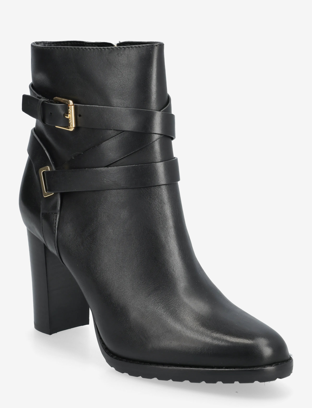 Lauren Ralph Lauren - Collins Burnished Leather Bootie Heel - heeled ankle boots - black - 0