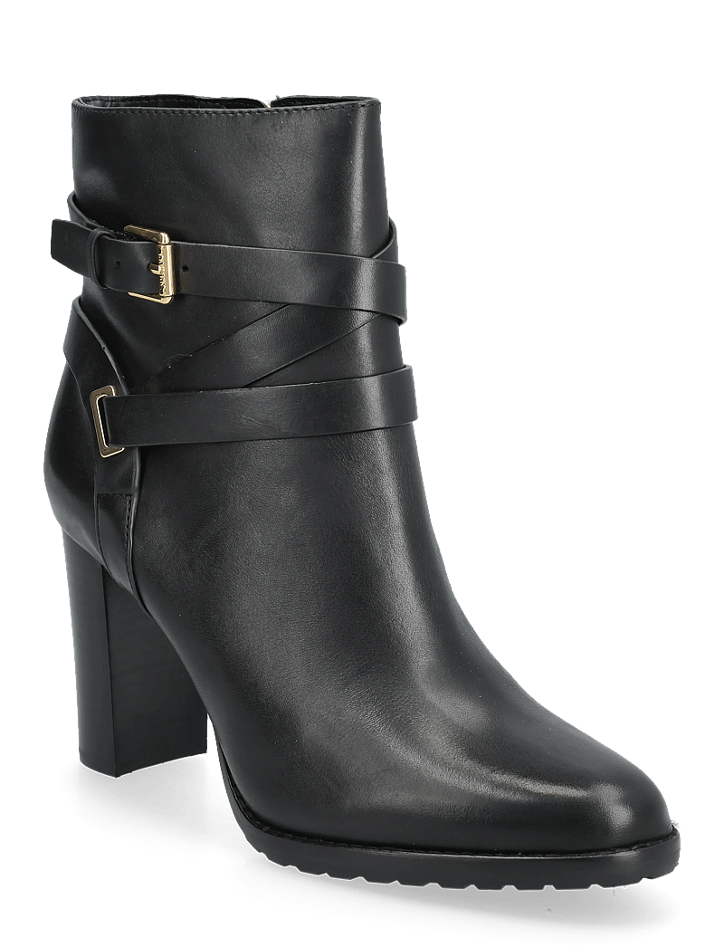 Lauren Ralph Lauren - Collins Burnished Leather Bootie Heel - støvletter - black - 0