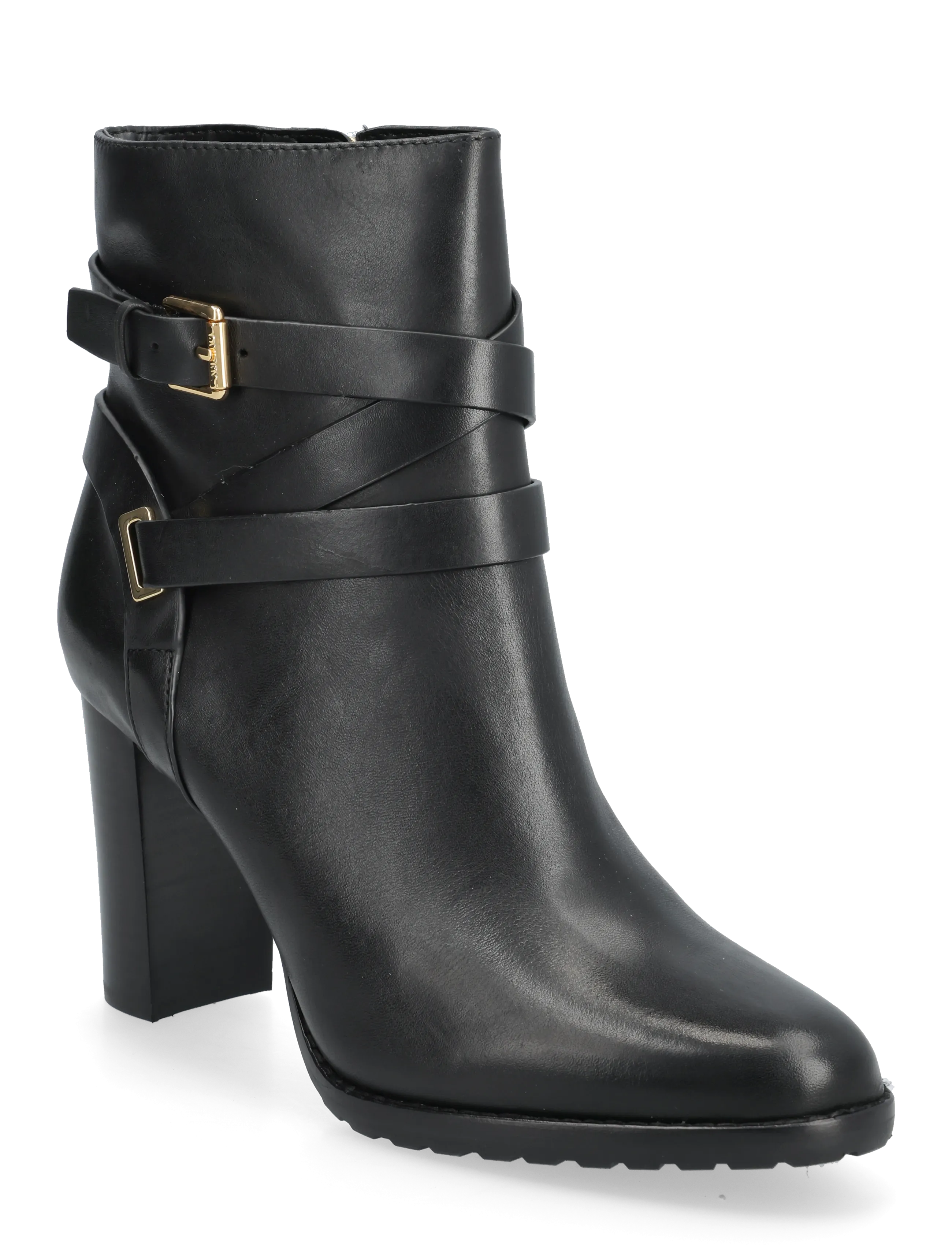 Lauren Ralph Lauren Collins Burnished Leather Bootie Heel - Transitional Layering - BLACK / black