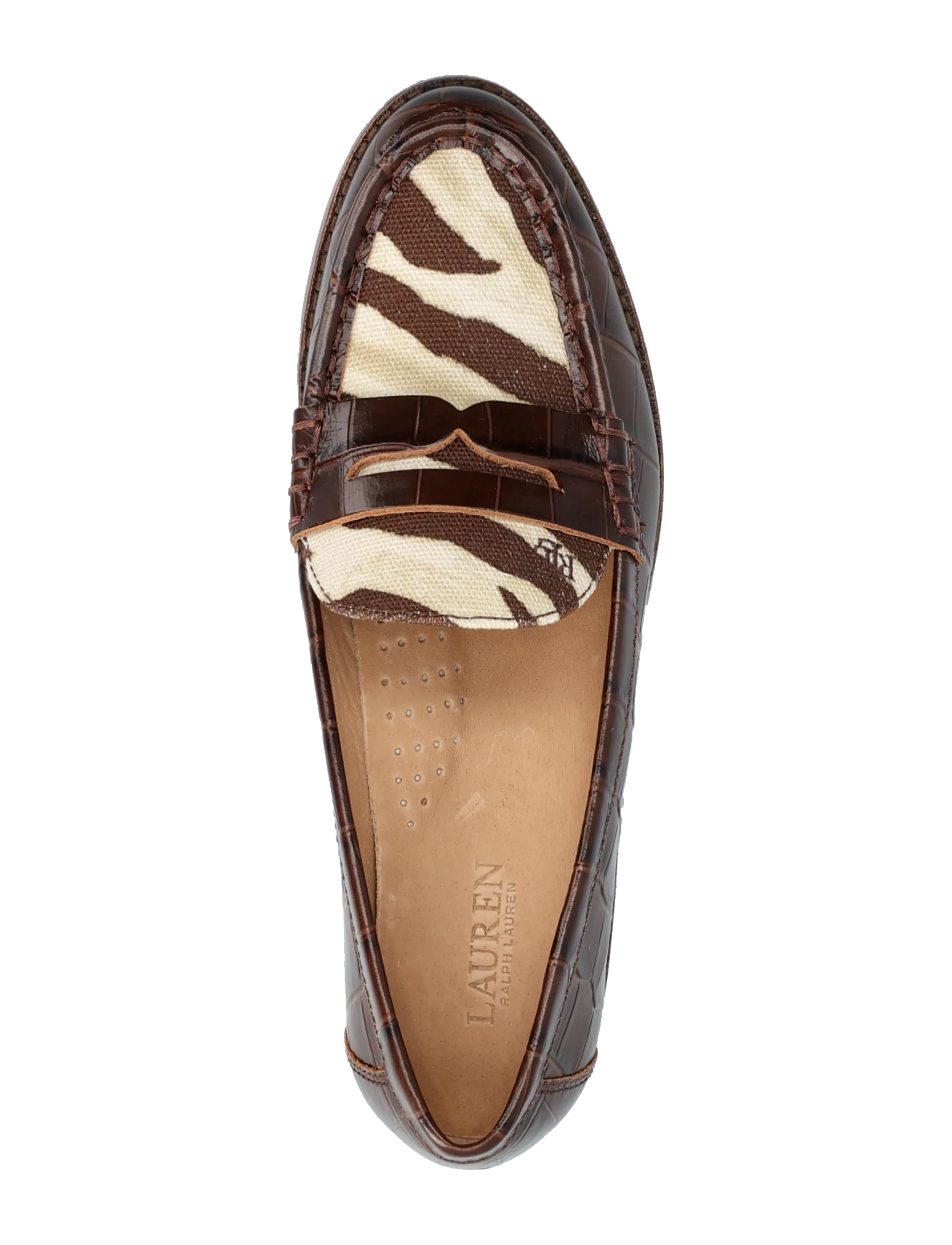 Lauren Ralph Lauren - Wynnie Zebra-Print-Trim Embossed Loafer - zebra/dark hickor - 3