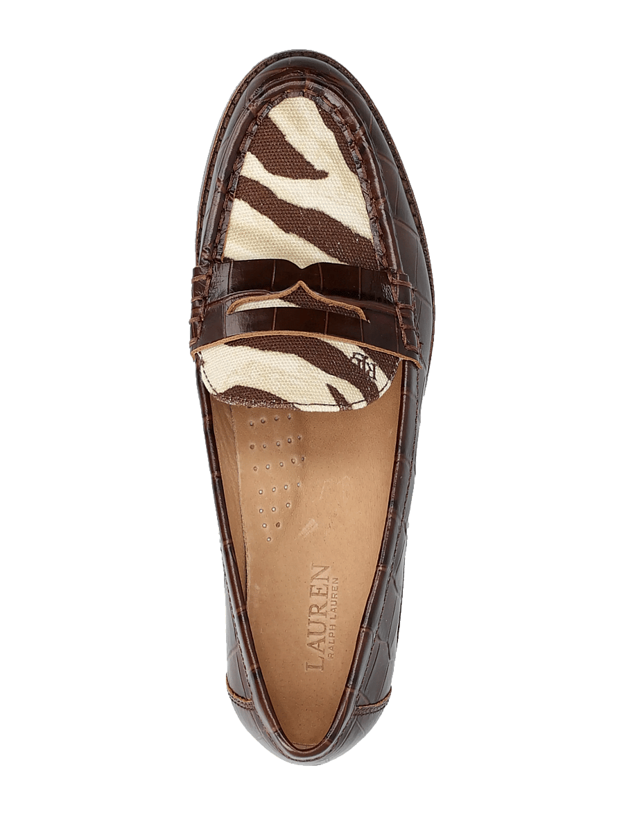 Lauren Ralph Lauren - Wynnie Zebra-Print-Trim Embossed Loafer - zebra/dark hickor - 3