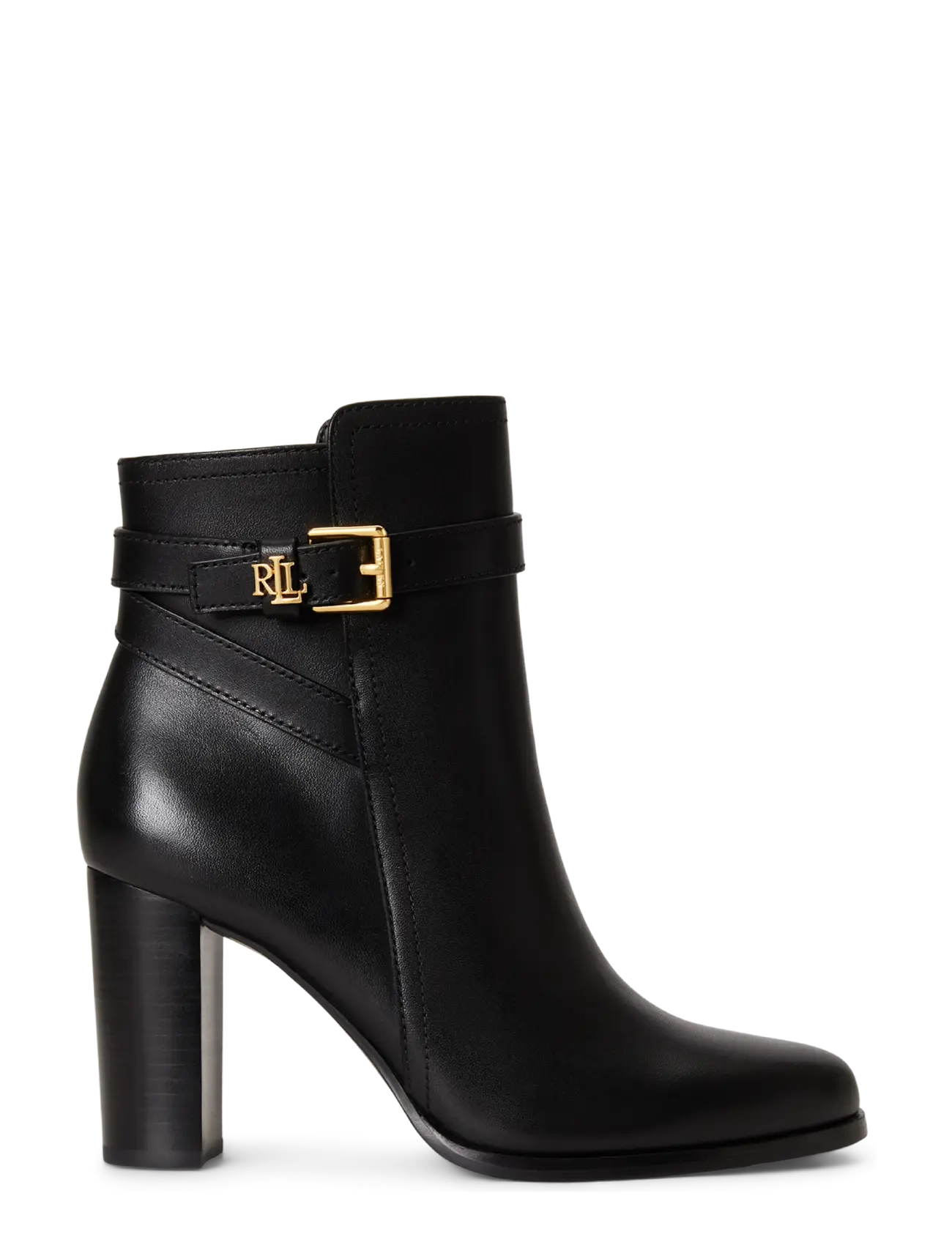 Lauren Ralph Lauren Brooke Ii Calfskin Bootie Heel, Kvinder, Blokhæl Ankelstøvle, Sort, Str: 41
