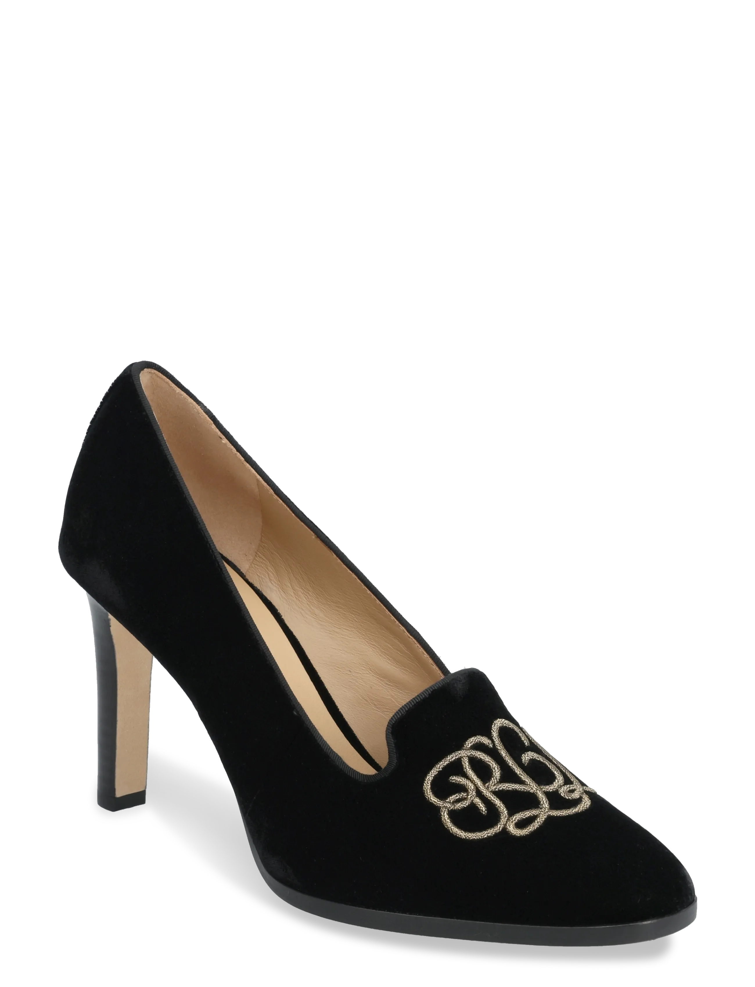 Lauren Ralph Lauren Corah Embroidered-Logo Velvet Pump - Pumps - BLACK/BLACK / black