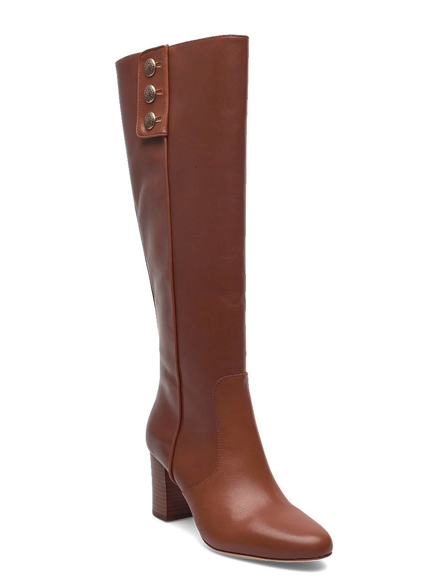 Lauren Ralph Lauren - Kennedi Calfskin Tall Boot Heel - kniehohe stiefel - lauren tan - 0