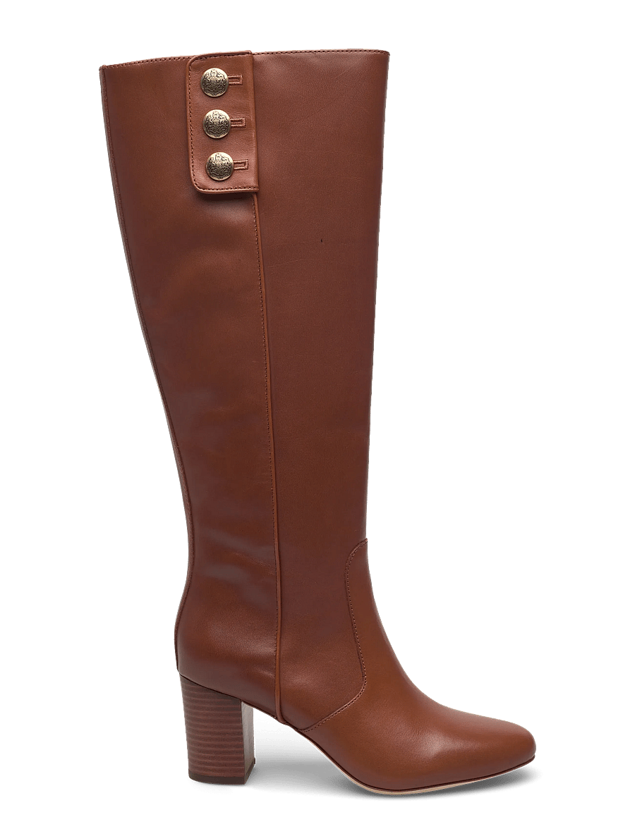 Lauren Ralph Lauren - Kennedi Calfskin Tall Boot Heel - kniehohe stiefel - lauren tan - 1