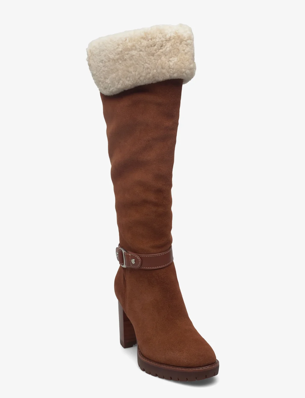 Lauren Ralph Lauren - Tasha Suede & Shearling Tall Heel Boot - langskaftede - lauren tan/natura - 0
