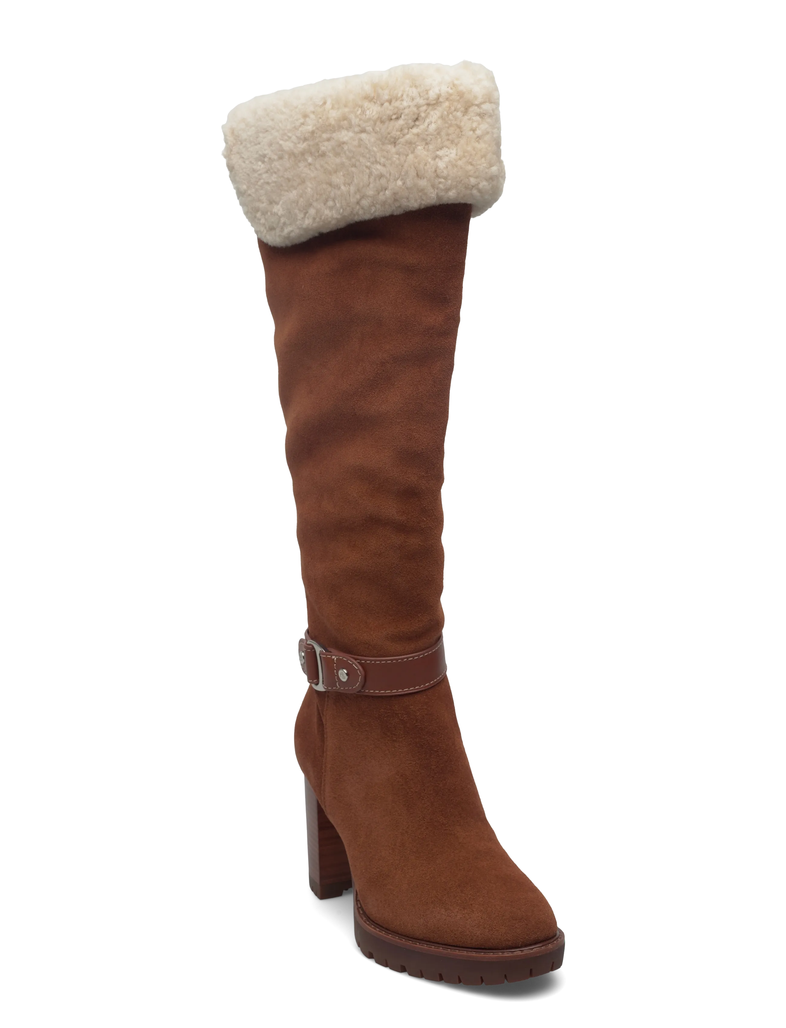 Lauren Ralph Lauren Tasha Suede & Shearling Tall Heel Boot - Langskaftede støvler - LAUREN TAN/NATURA / brown