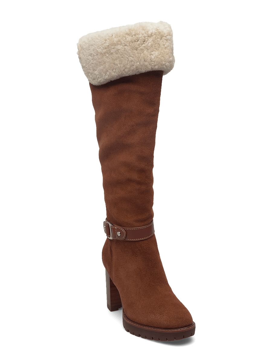 Lauren Ralph Lauren - Tasha Suede & Shearling Tall Heel Boot - kniehohe stiefel - lauren tan/natura - 0