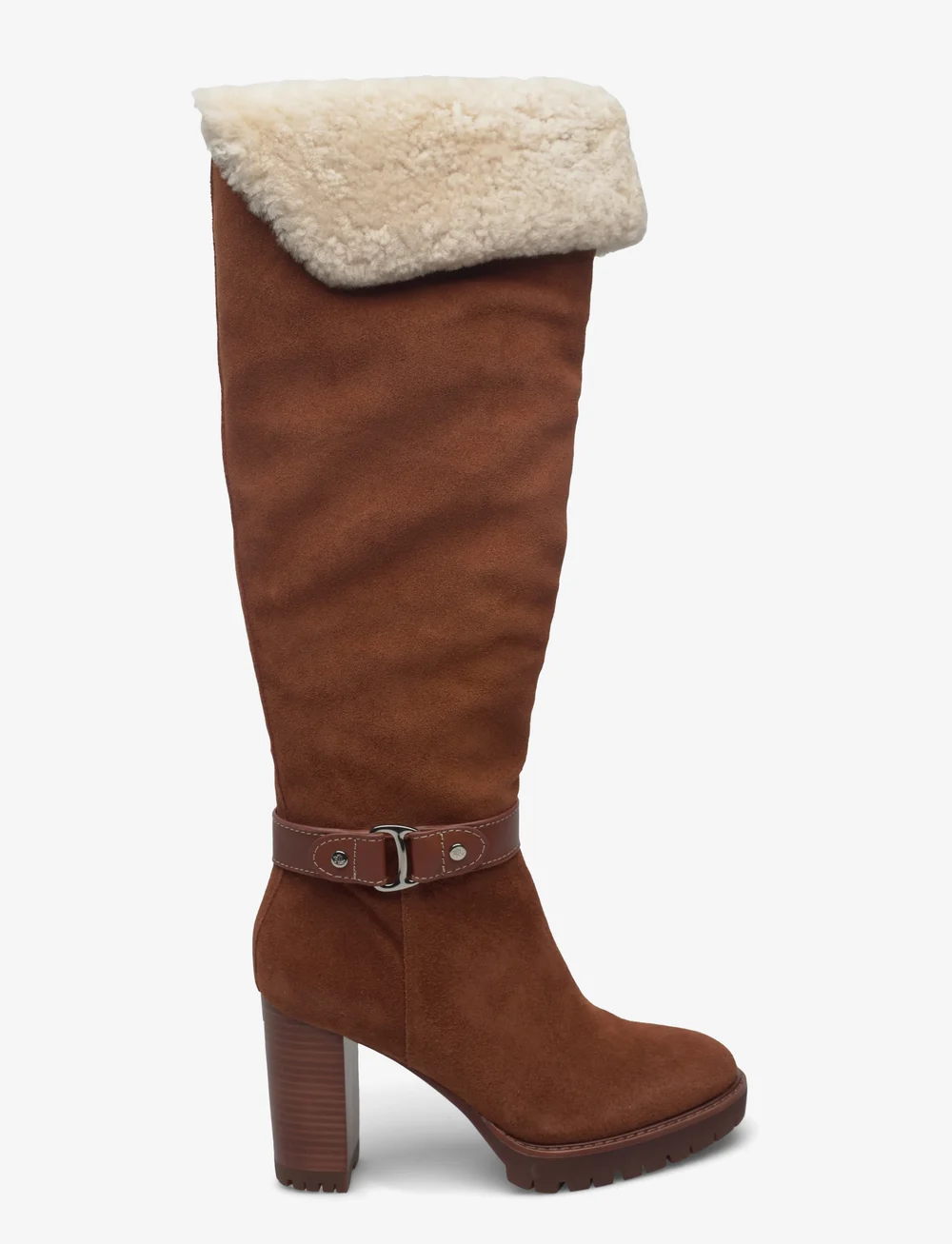 Lauren Ralph Lauren - Tasha Suede & Shearling Tall Heel Boot - langskaftede - lauren tan/natura - 1