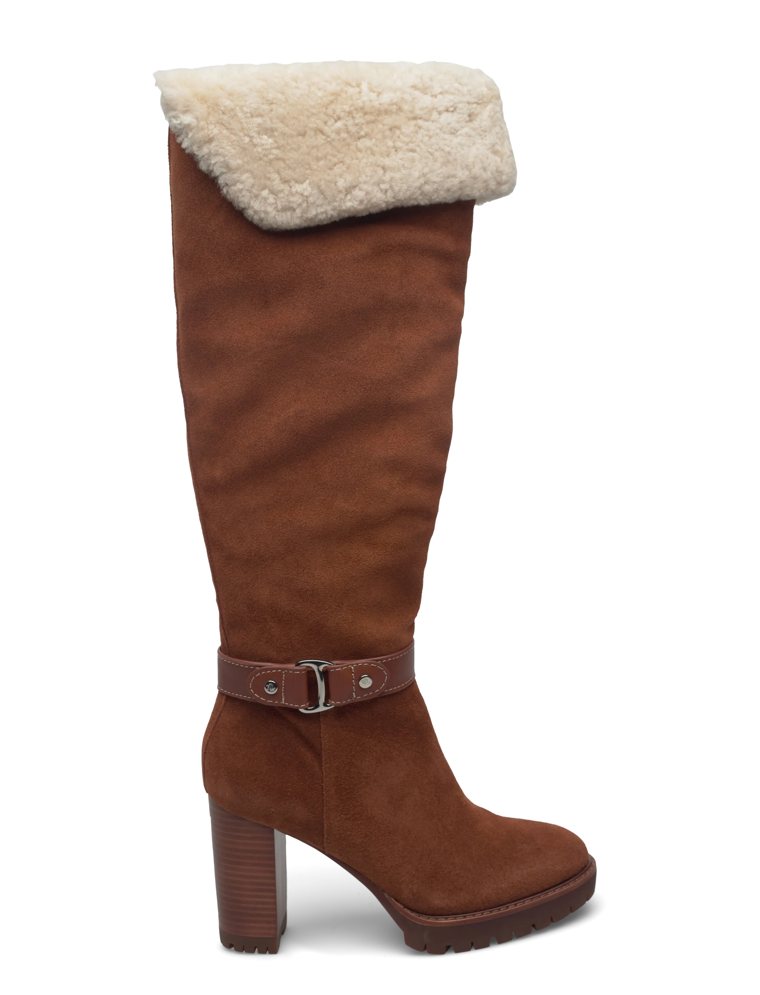 Lauren Ralph Lauren - Tasha Suede & Shearling Tall Heel Boot - bottes hautes au genou - lauren tan/natura - 1
