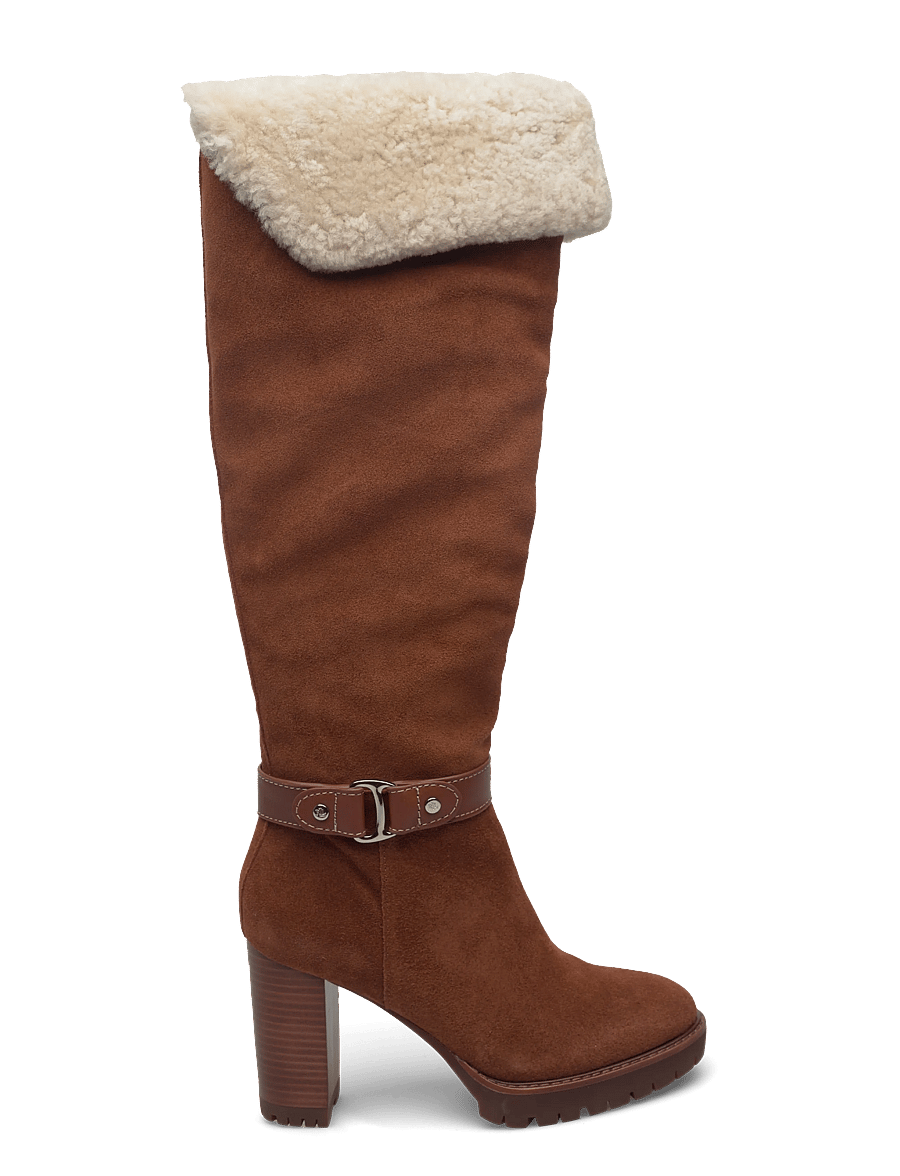 Lauren Ralph Lauren - Tasha Suede & Shearling Tall Heel Boot - kniehohe stiefel - lauren tan/natura - 1