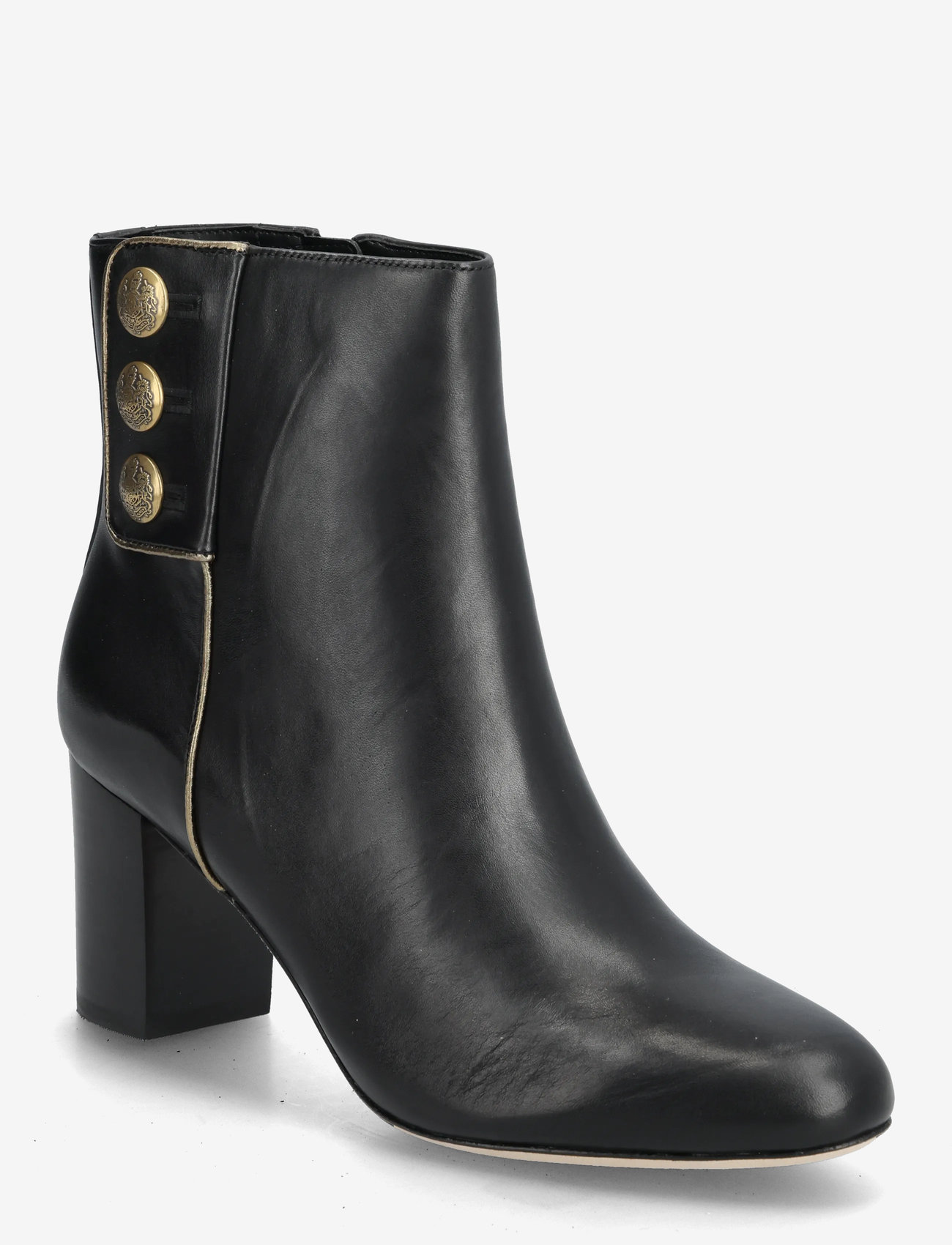 Lauren Ralph Lauren - Kennedi Burnished Leather Bootie Heel - heeled ankle boots - black/antique gol - 0