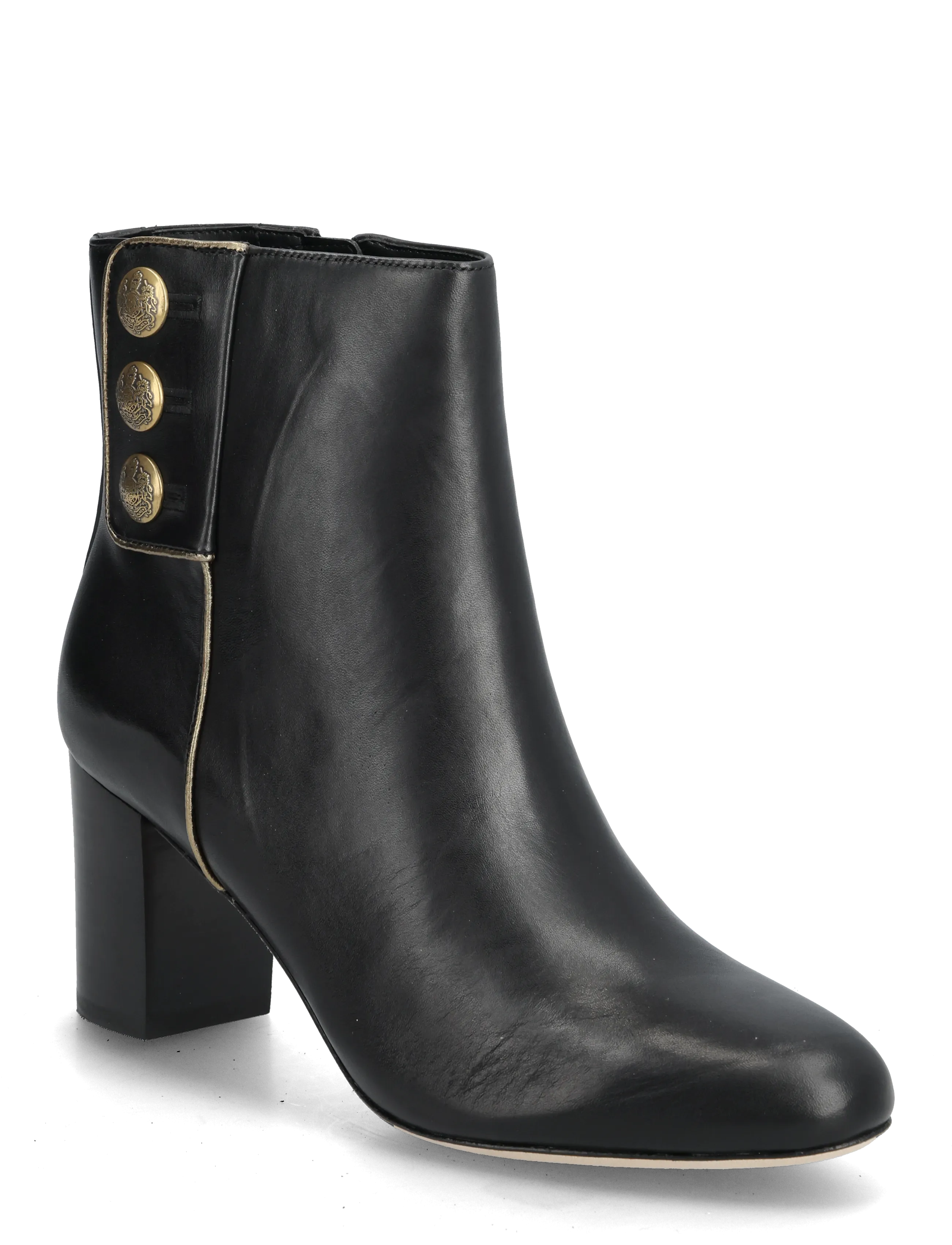 Lauren Ralph Lauren Kennedi Burnished Leather Bootie Heel - Sko - BLACK/ANTIQUE GOL / black