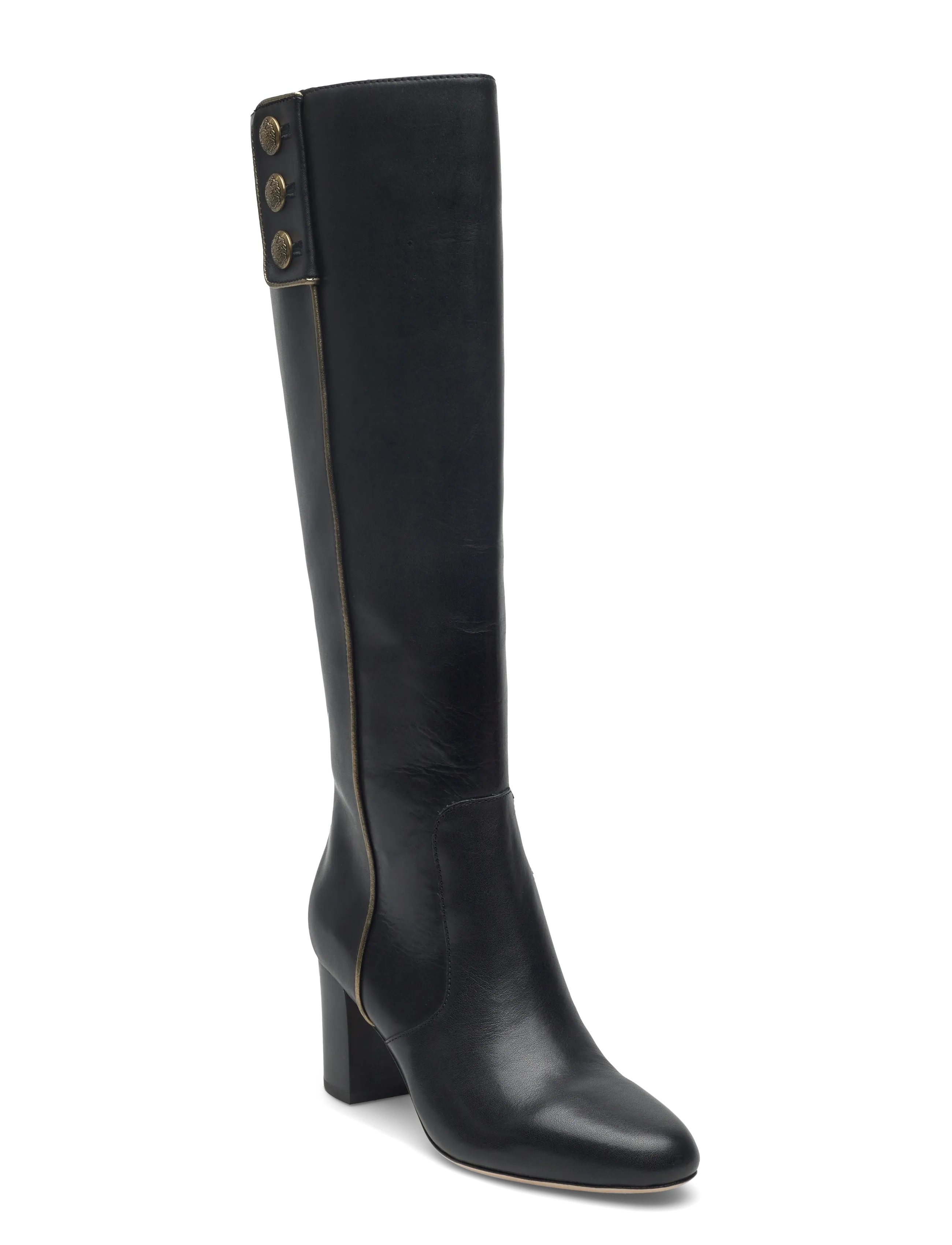Lauren Ralph Lauren Kennedi Burnished Leather Tall Boot Heel, 41, Black, Tall Boots > Knee High Boots, Dame