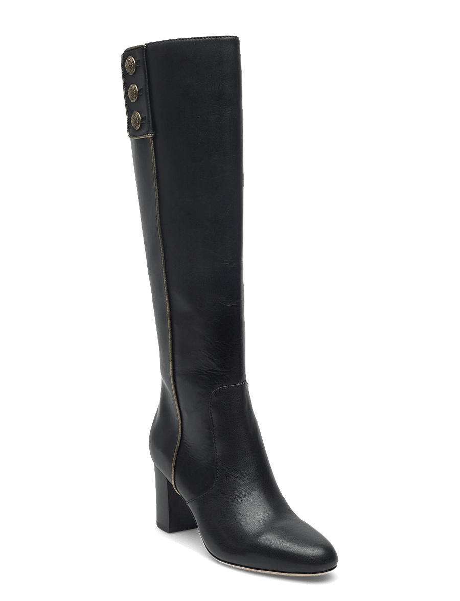 Lauren Ralph Lauren - Kennedi Burnished Leather Tall Boot Heel - põlveni saapad - black/antique gol - 0