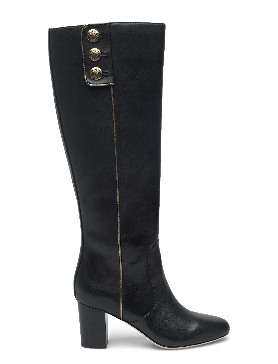Lauren Ralph Lauren - Kennedi Burnished Leather Tall Boot Heel - põlveni saapad - black/antique gol - 1