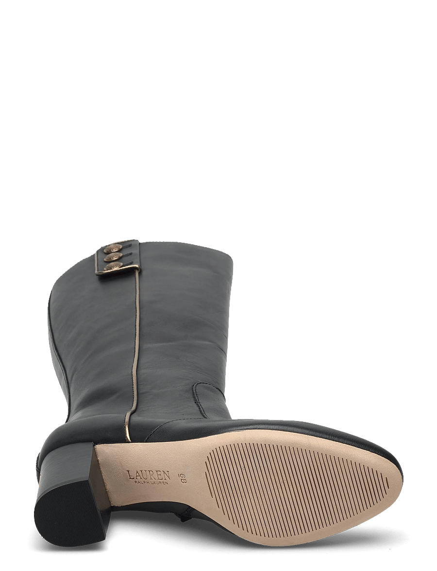 Lauren Ralph Lauren - Kennedi Burnished Leather Tall Boot Heel - põlveni saapad - black/antique gol - 4