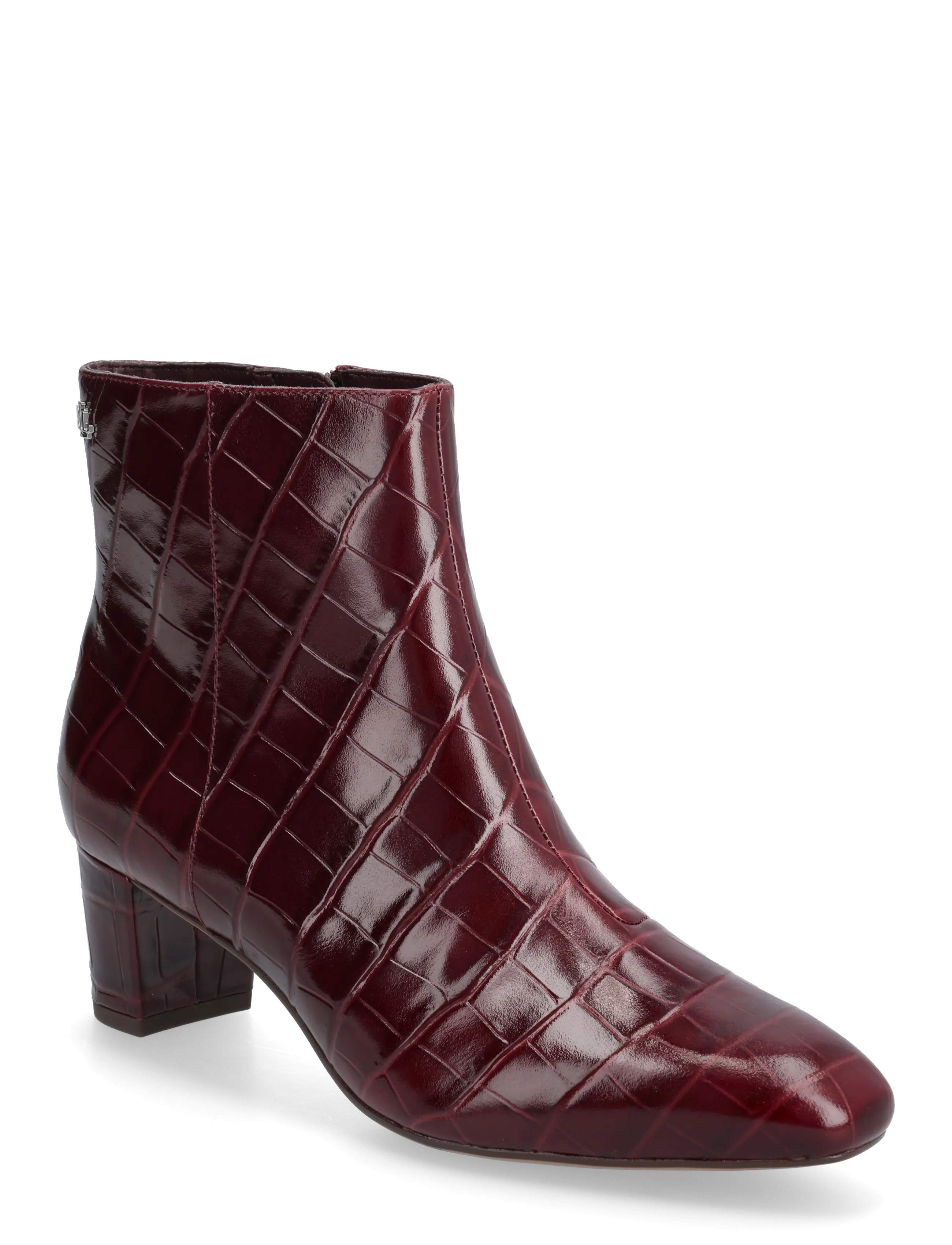 Lauren Ralph Lauren Demi Croc-Embossed Leather Bootie - Saapad - DARK GARNET / red