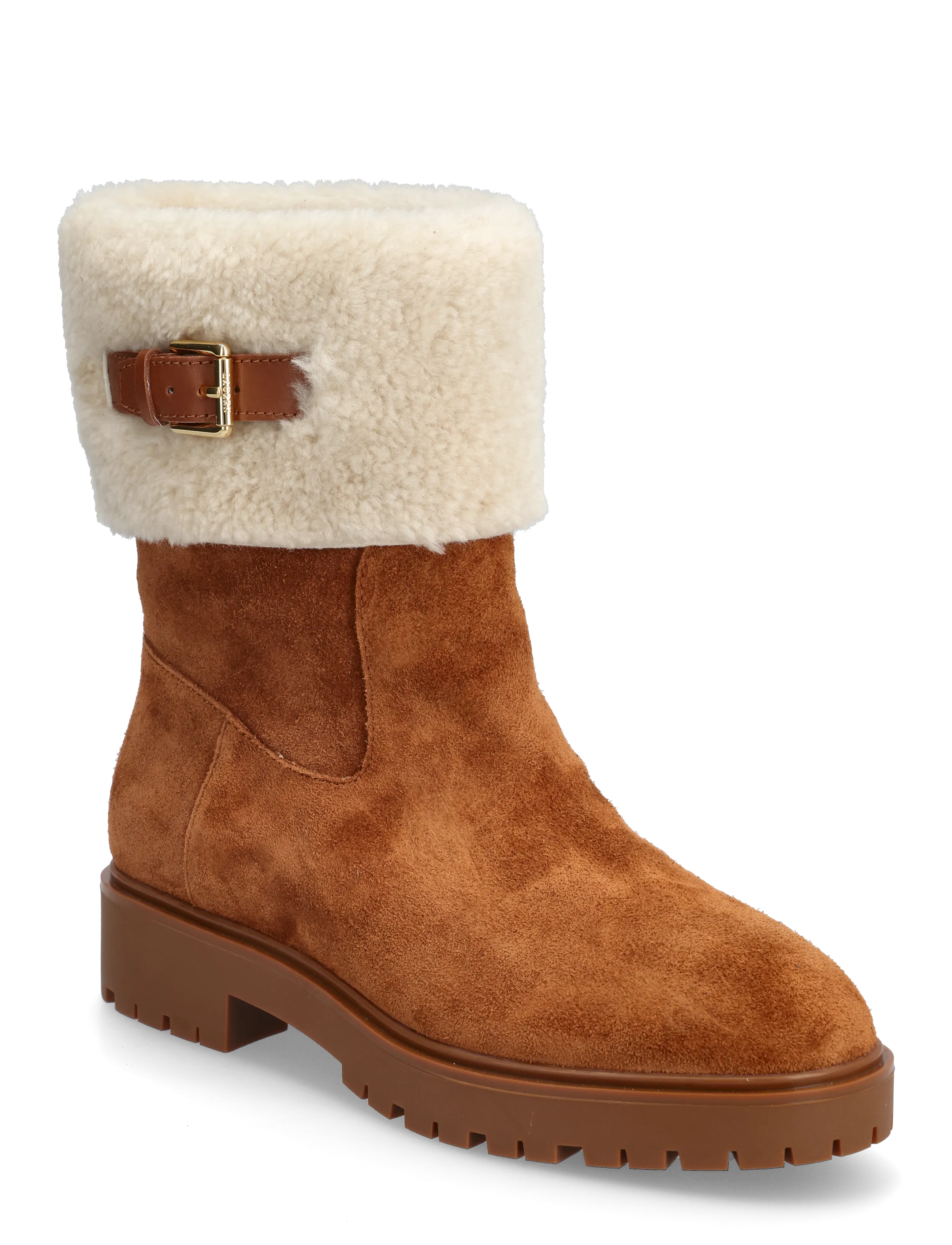 LAUREN RALPH LAUREN Allyson Shearling & Wildleder Strickjacke-Up Bootie Braun - 38 - Damen