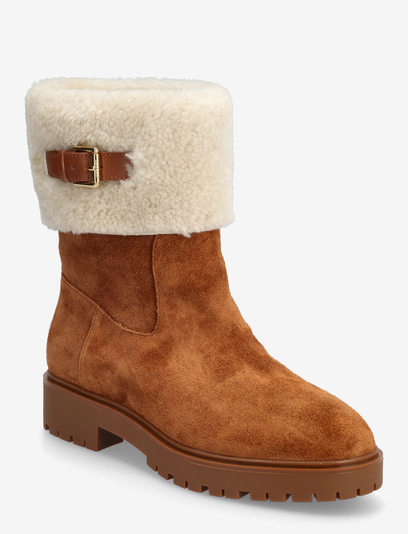 Lauren Ralph Lauren - Allyson Shearling & Suede Lace-Up Bootie - flat ankle boots - lauren tan/lauren - 0