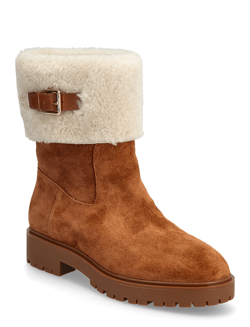 Lauren Ralph Lauren - Allyson Shearling & Suede Lace-Up Bootie - flat ankle boots - lauren tan/lauren - 0