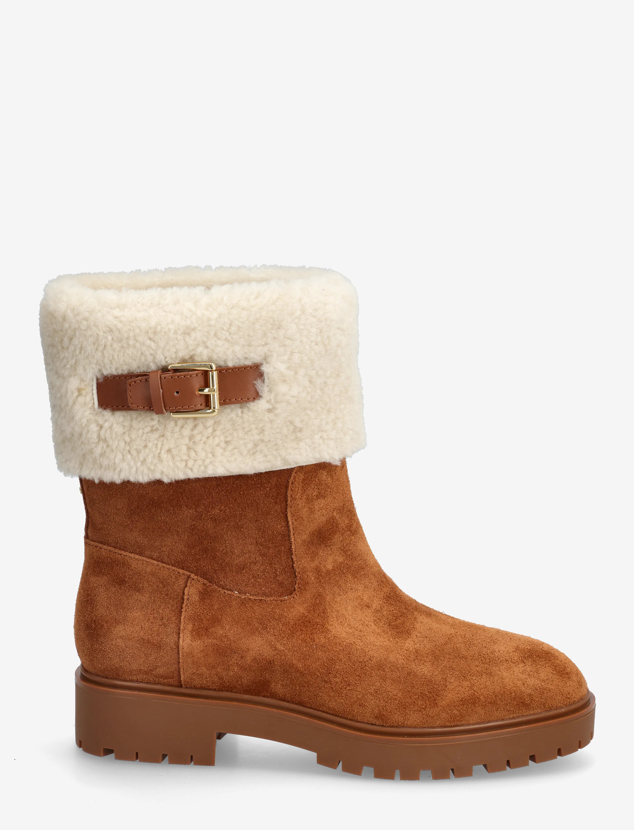 Lauren Ralph Lauren - Allyson Shearling & Suede Lace-Up Bootie - flat ankle boots - lauren tan/lauren - 1