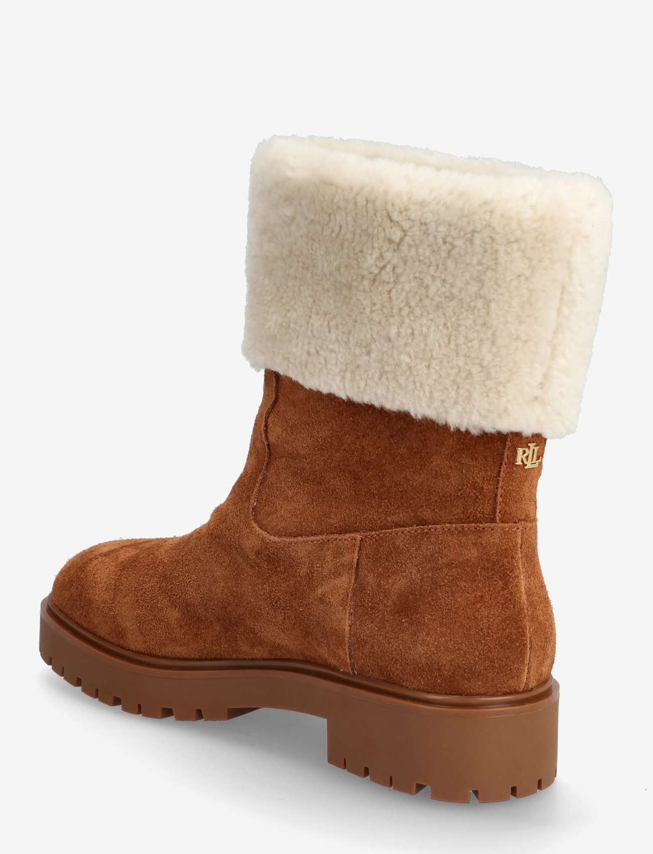 Lauren Ralph Lauren - Allyson Shearling & Suede Lace-Up Bootie - flat ankle boots - lauren tan/lauren - 2