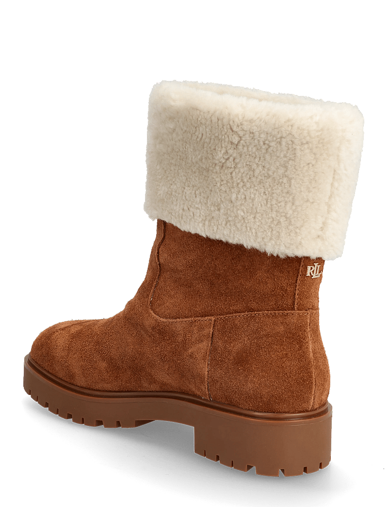 Lauren Ralph Lauren - Allyson Shearling & Suede Lace-Up Bootie - flat ankle boots - lauren tan/lauren - 2
