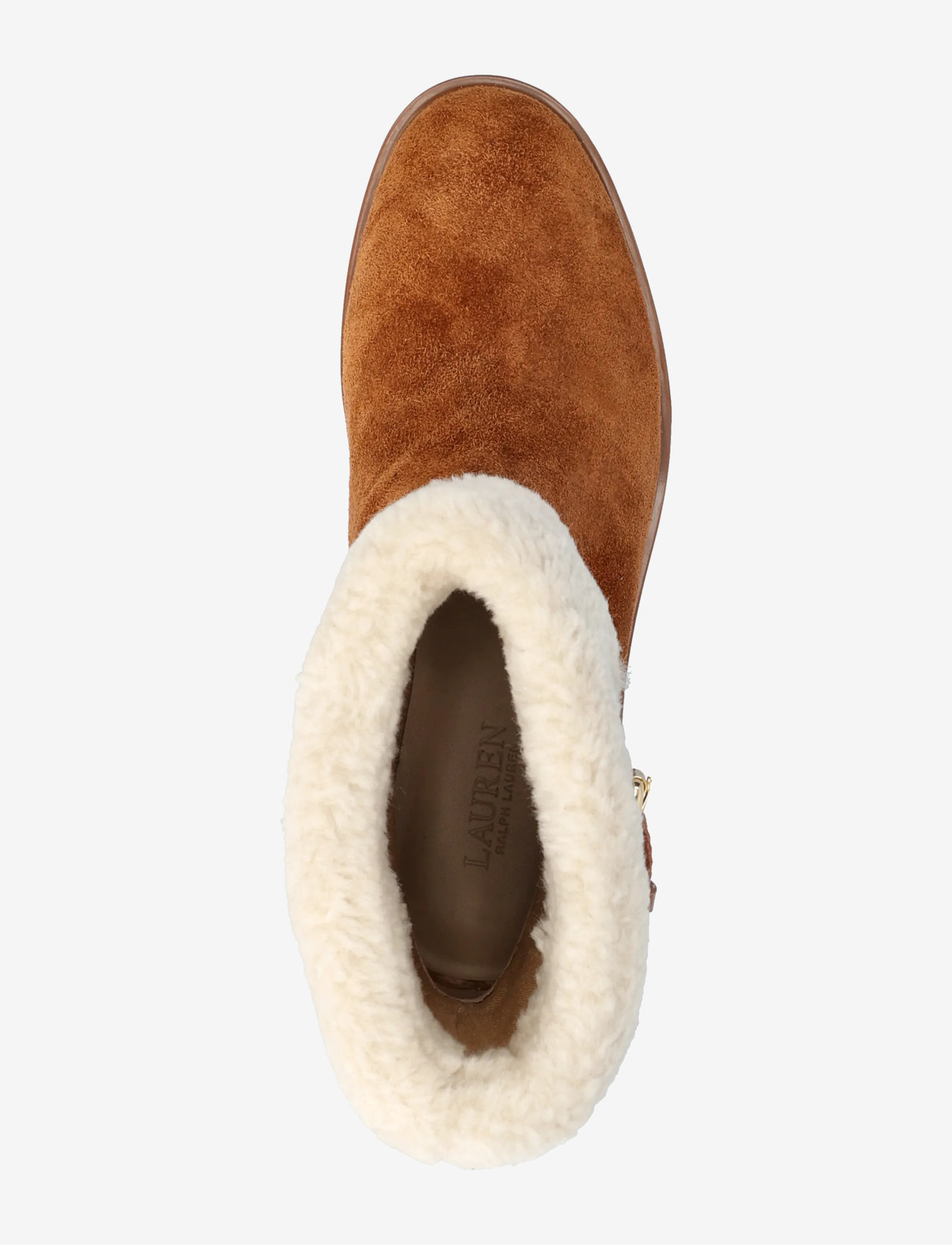 Lauren Ralph Lauren - Allyson Shearling & Suede Lace-Up Bootie - flat ankle boots - lauren tan/lauren - 3