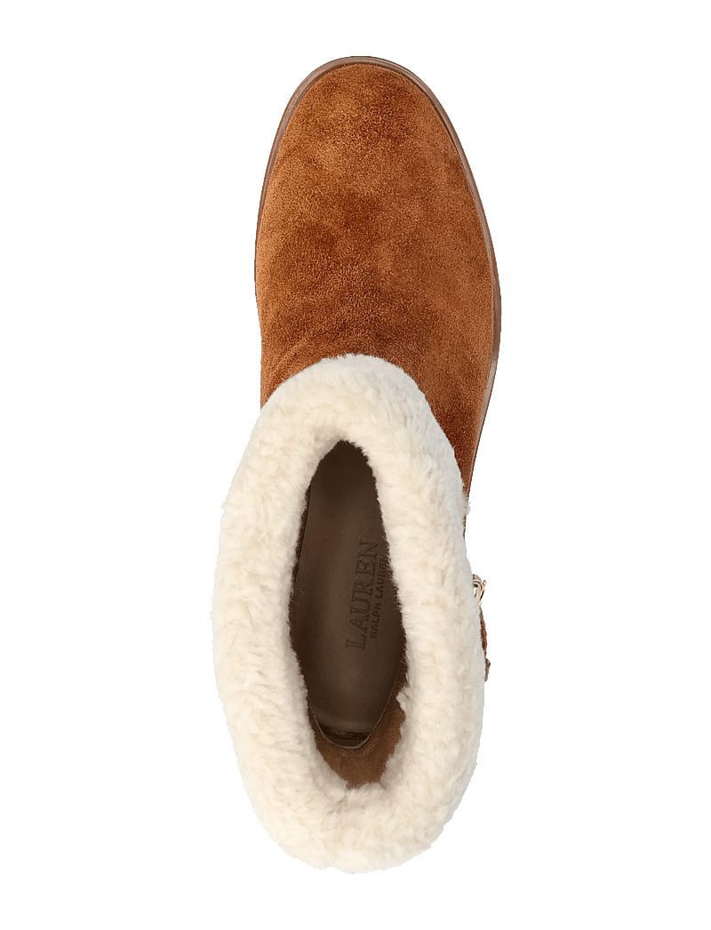 Lauren Ralph Lauren - Allyson Shearling & Suede Lace-Up Bootie - flat ankle boots - lauren tan/lauren - 3