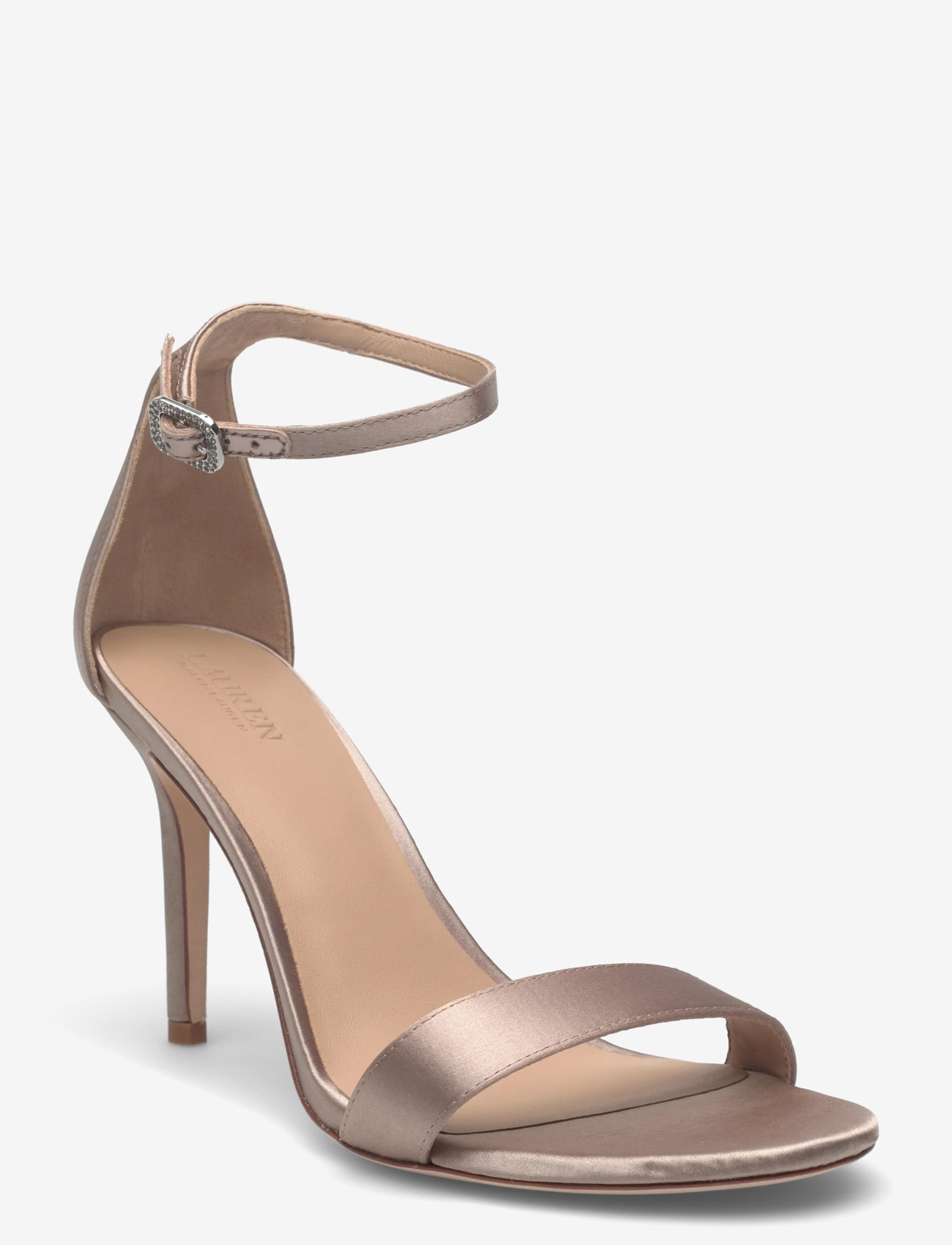Lauren Ralph Lauren - Allie Pavé-Buckle Satin Sandal - heeled sandals - taupe brown - 0