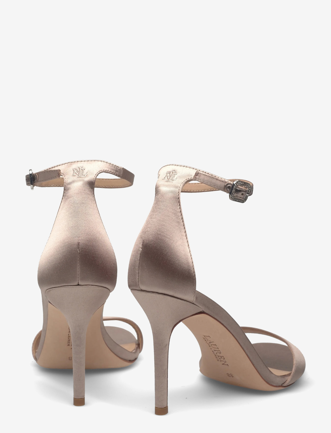 Lauren Ralph Lauren - Allie Pavé-Buckle Satin Sandal - heeled sandals - taupe brown - 4