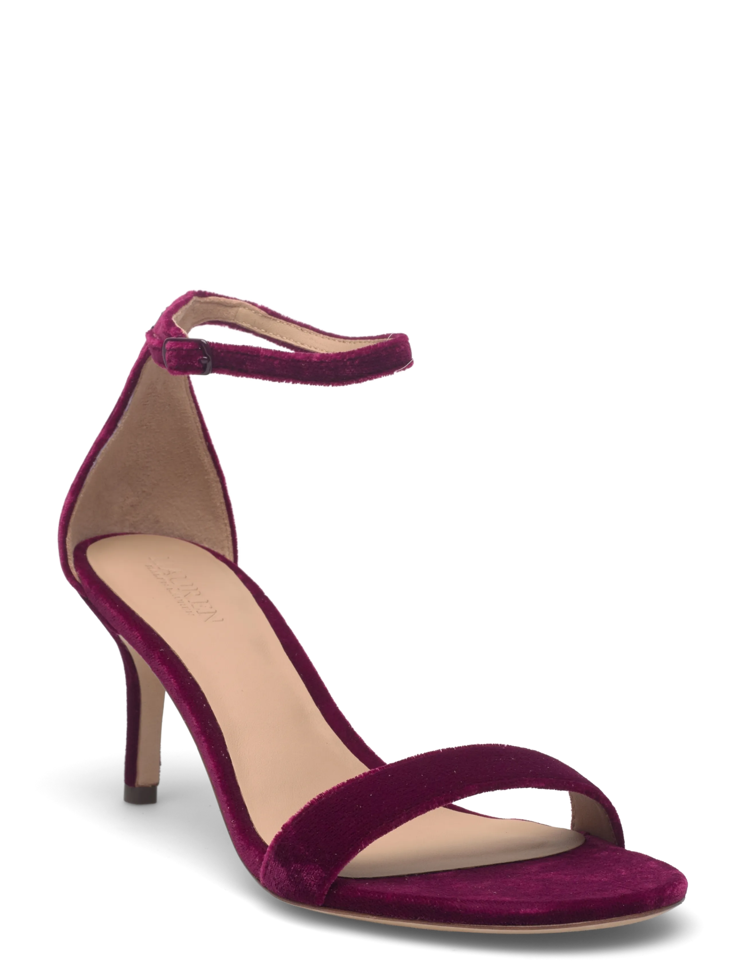 Lauren Ralph Allie Mid-Heel Velvet Sandal, 40, Heels, Burgunderrot - Heeled Sandals, Frauen