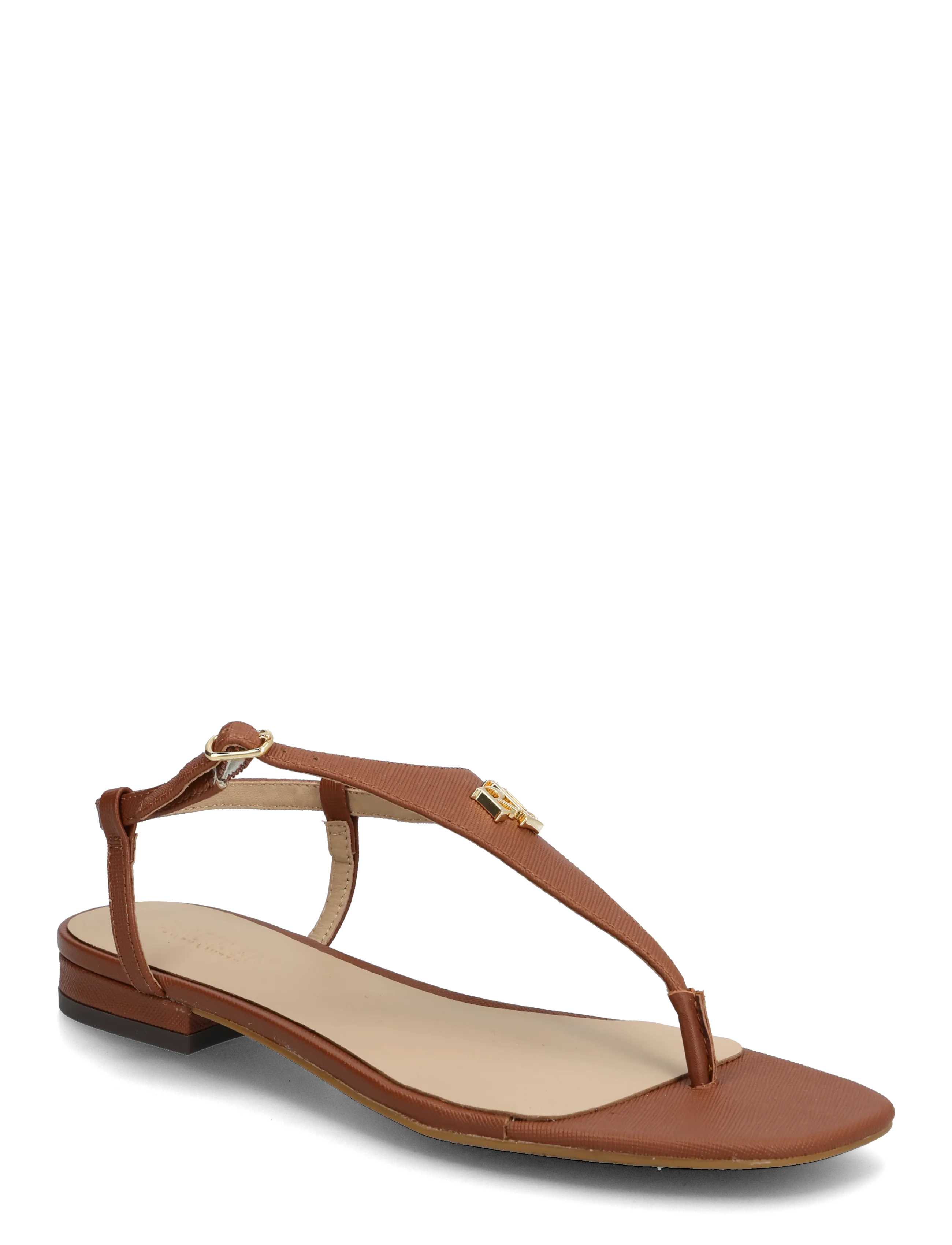Lauren Ralph Lauren Everley Ii Crosshatch Leather Sandal, 36, Brown, Sandaler > Flade Sandals, Dame