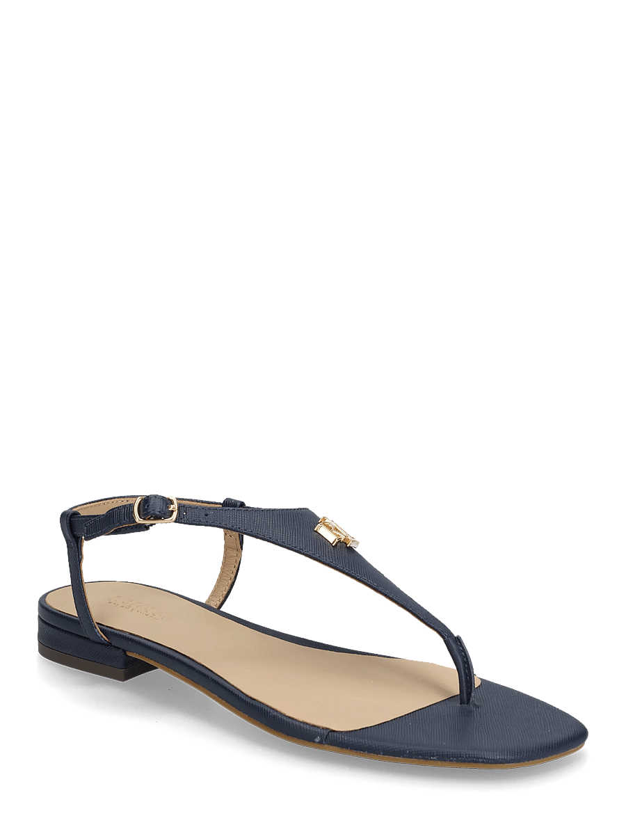 Lauren Ralph Lauren - Everley II Crosshatch Leather Sandal - platta sandaler - refined navy - 0