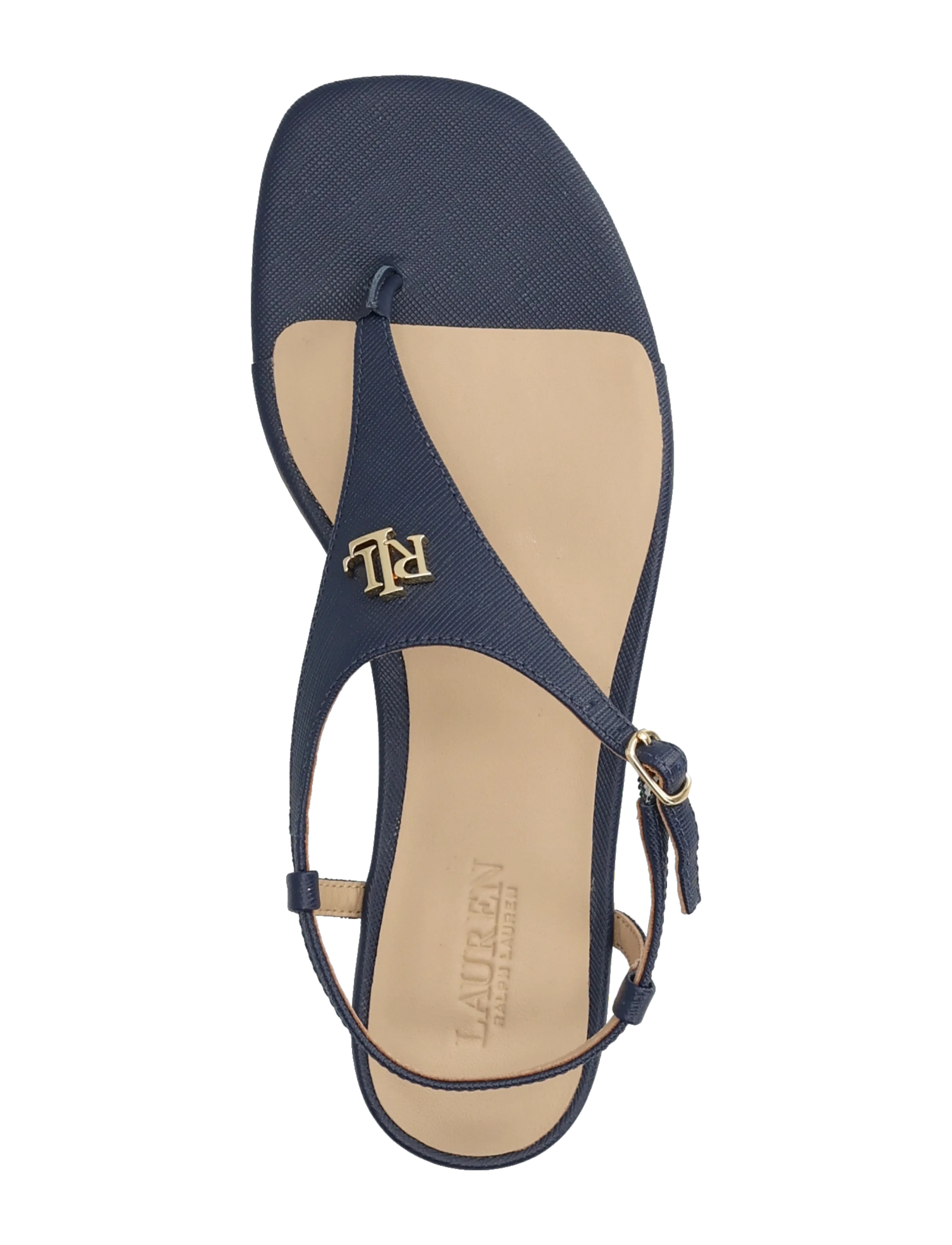 Lauren Ralph Lauren - Everley II Crosshatch Leather Sandal - sandales plates - refined navy - 3