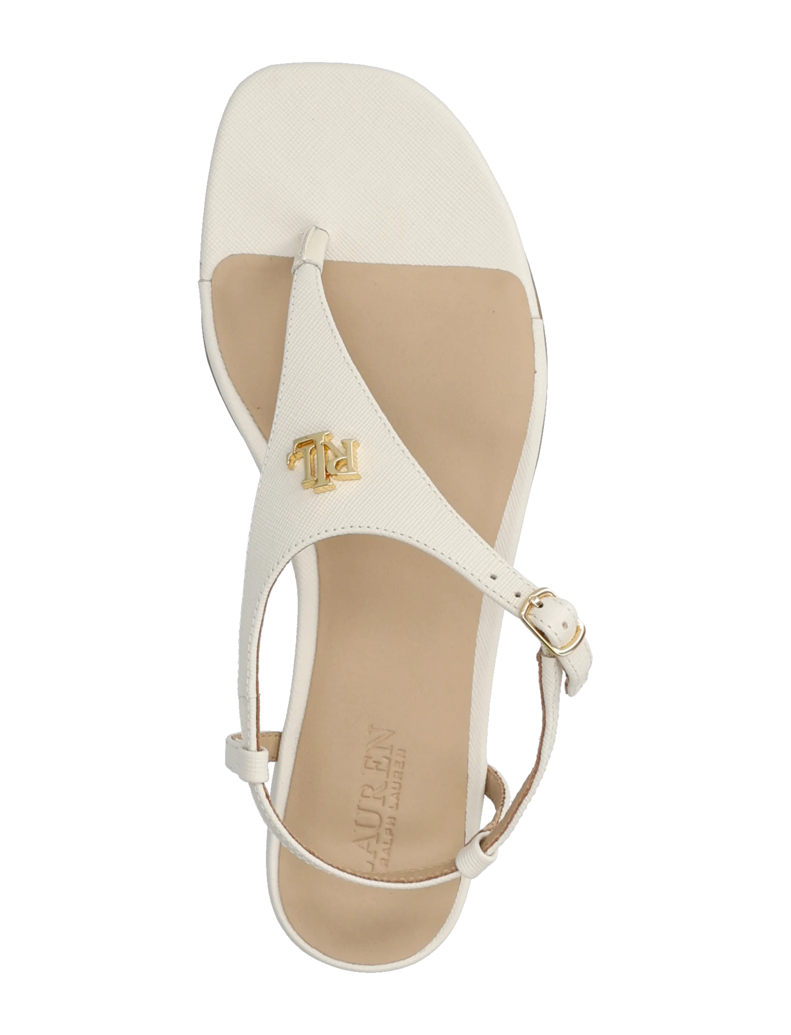 Lauren Ralph Lauren - Everley II Crosshatch Leather Sandal - flade sandaler - soft white - 3