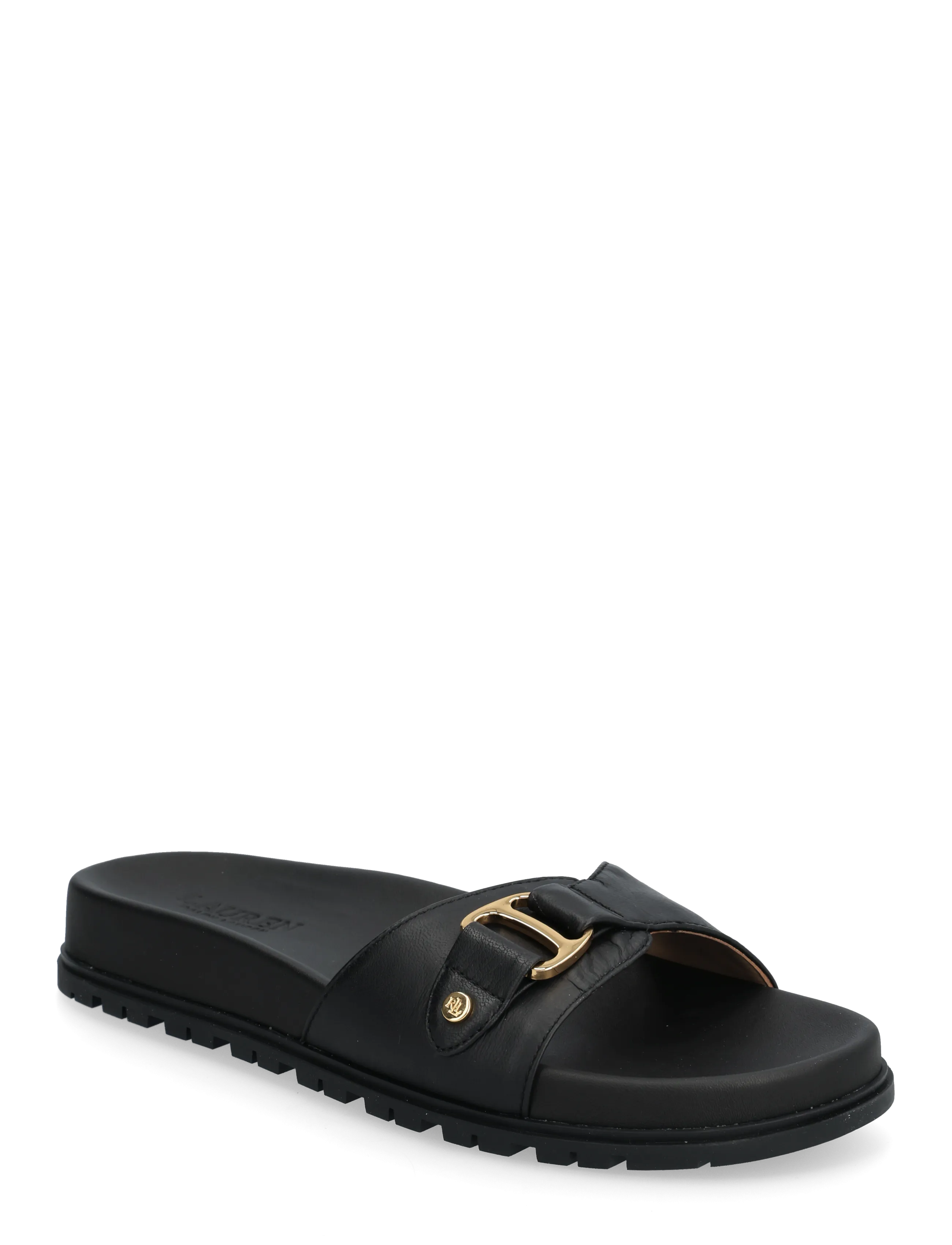 Lauren Ralph Lauren Tasha Leather Slide Sandal, 38, Black, Sandaler > Flade Sandals, Dame