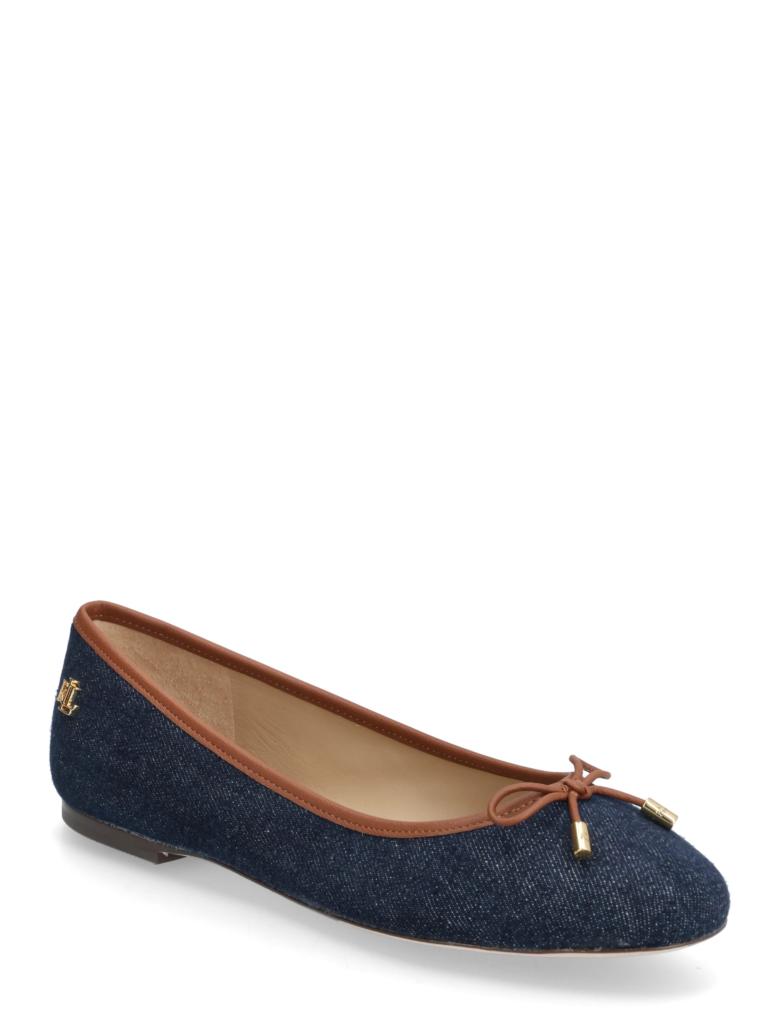 Lauren Ralph Lauren Jayna Leather-Trim Denim Flat - Ballerinaskor - VAYRA WASH/LAUREN / blue
