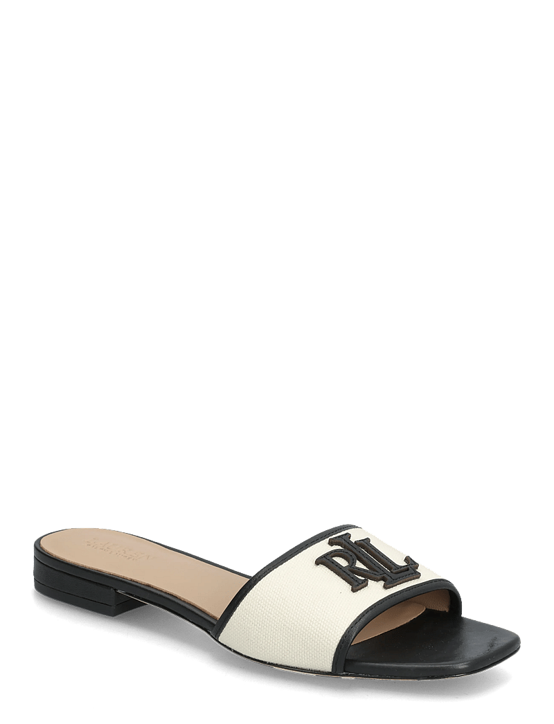Lauren Ralph Lauren - Everley Leather-Trim Canvas Slide Sandal - flache sandalen - natural/black - 0