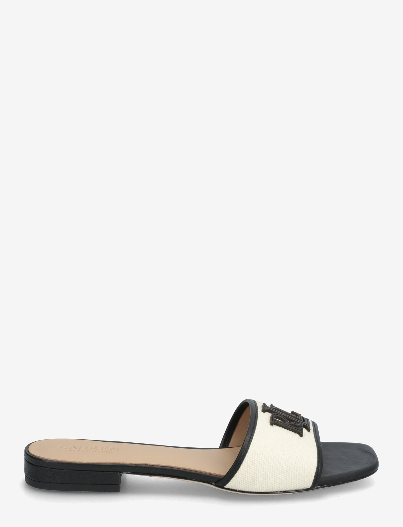 Lauren Ralph Lauren - Everley Leather-Trim Canvas Slide Sandal - flache sandalen - natural/black - 1