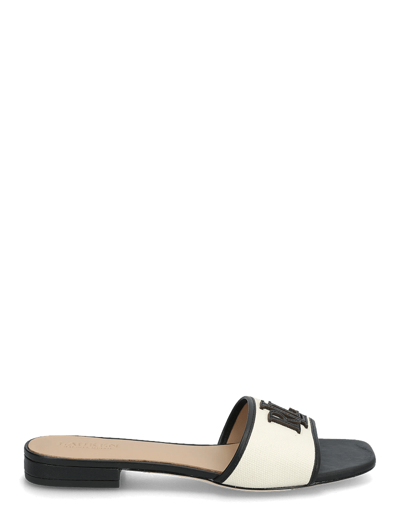 Lauren Ralph Lauren - Everley Leather-Trim Canvas Slide Sandal - flache sandalen - natural/black - 1