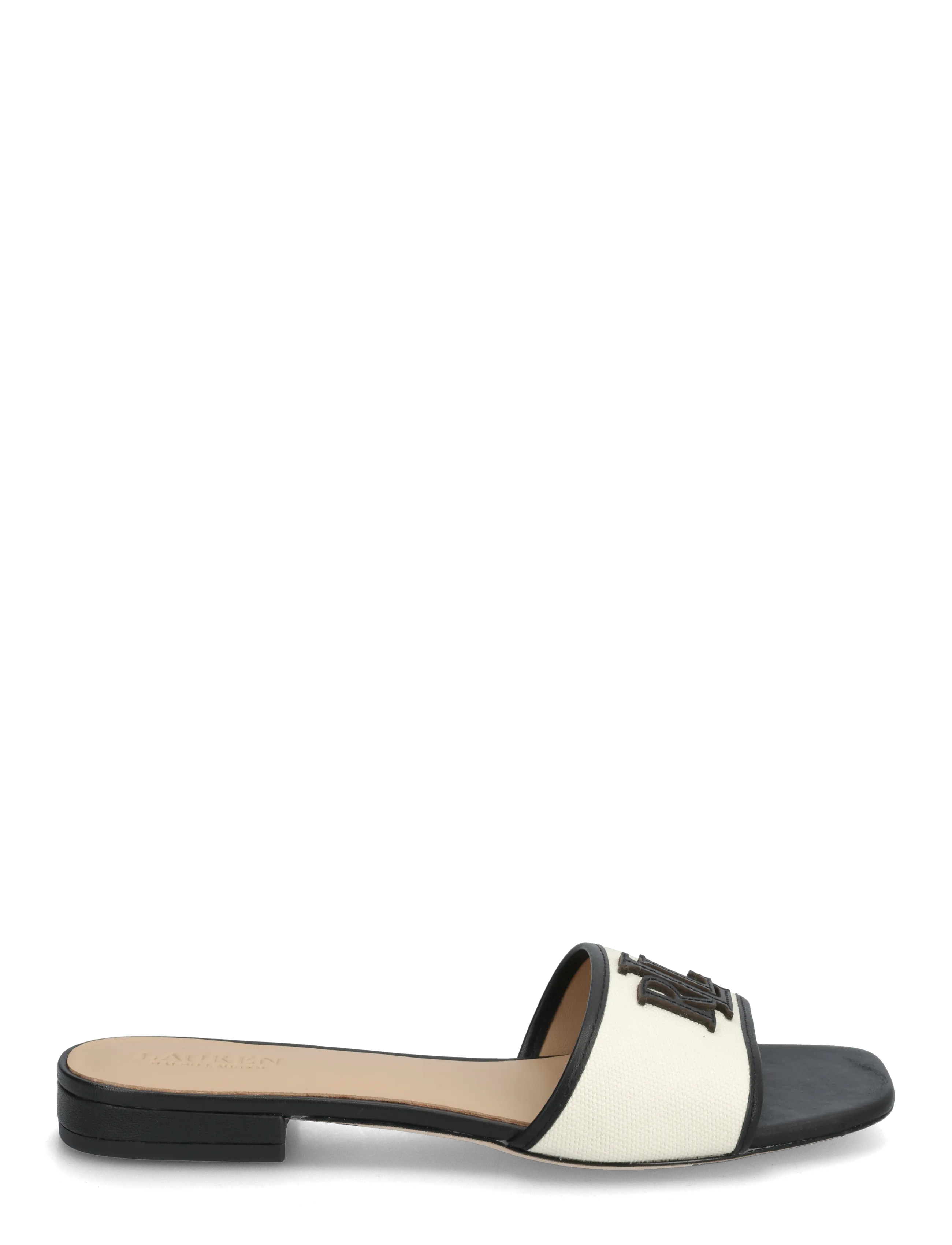 Lauren Ralph Lauren - CANVAS/SOFT NAPPA-EVERLEY SLD2-SN-S - flache pantoletten - natural/black - 1