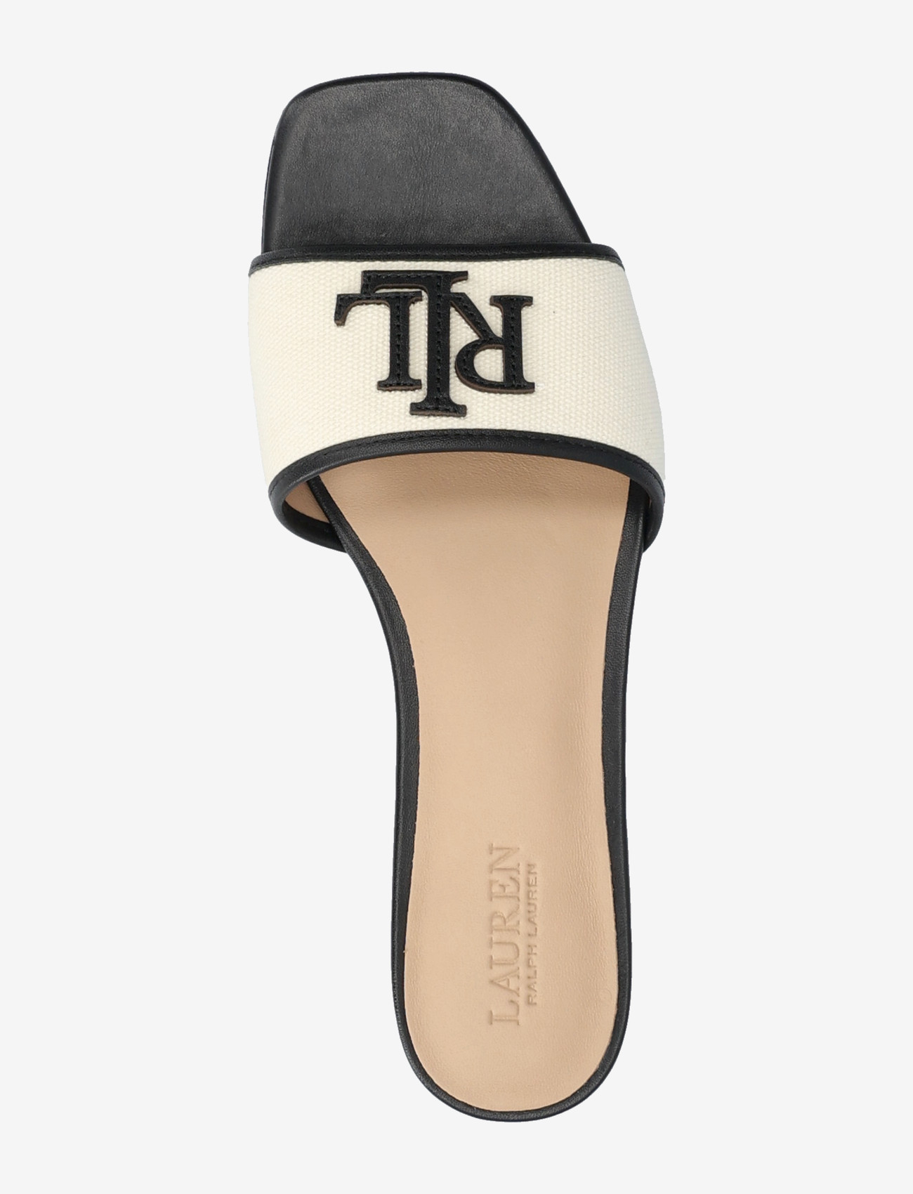 Lauren Ralph Lauren - Everley Leather-Trim Canvas Slide Sandal - flache sandalen - natural/black - 3
